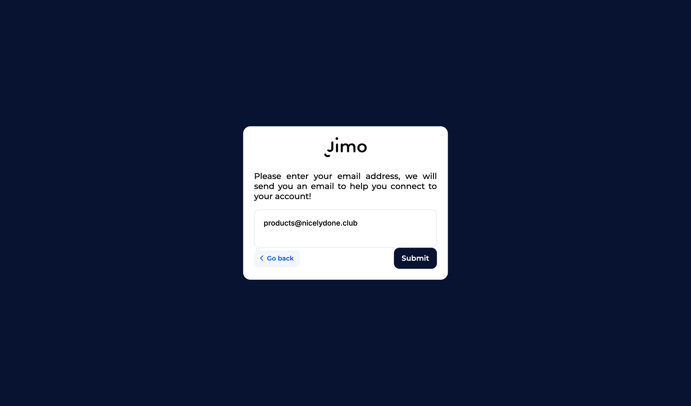 Jimo - Forgot pass · Jimo screen