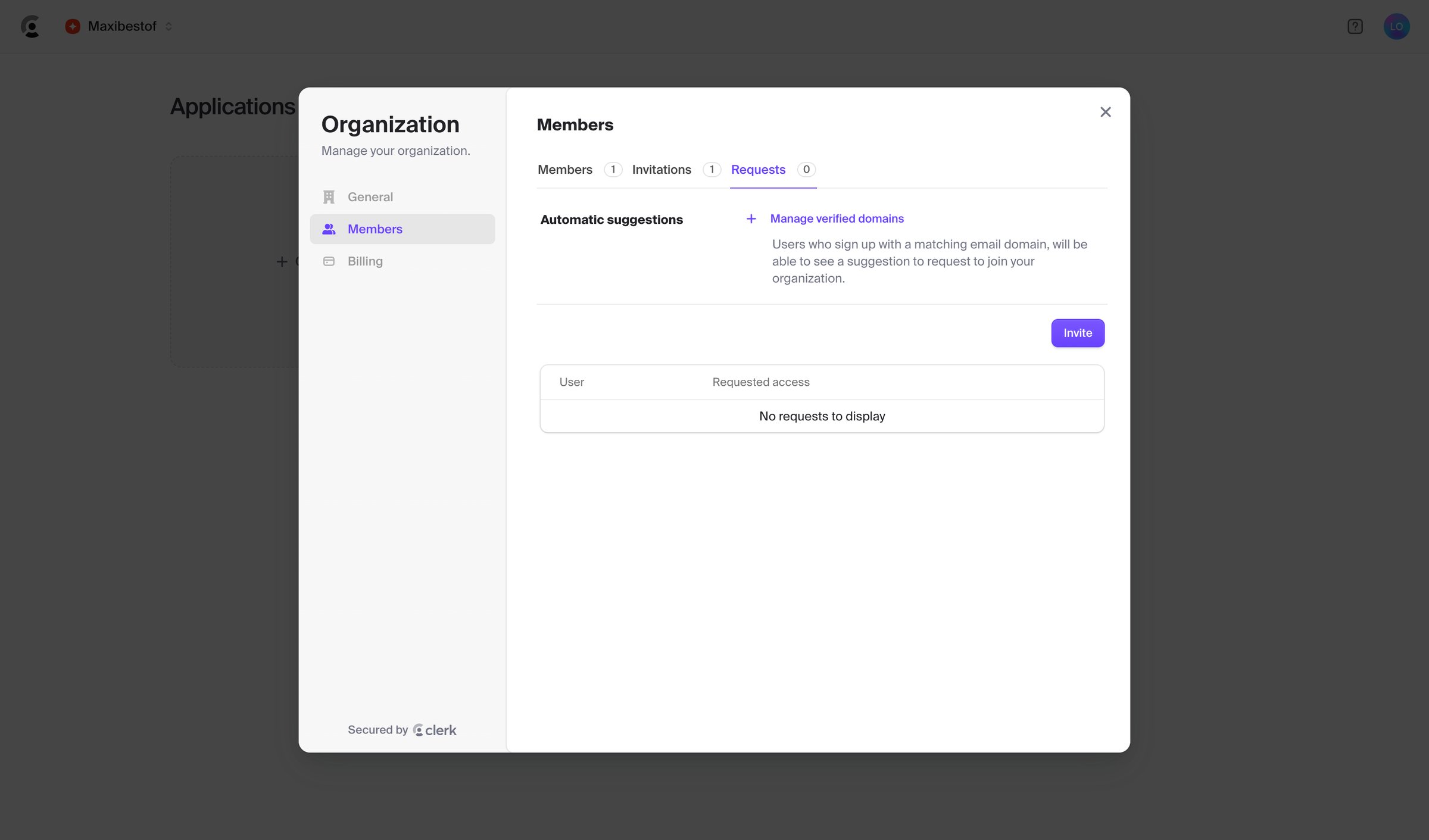 Clerk - Dashboard | Clerk.com screen