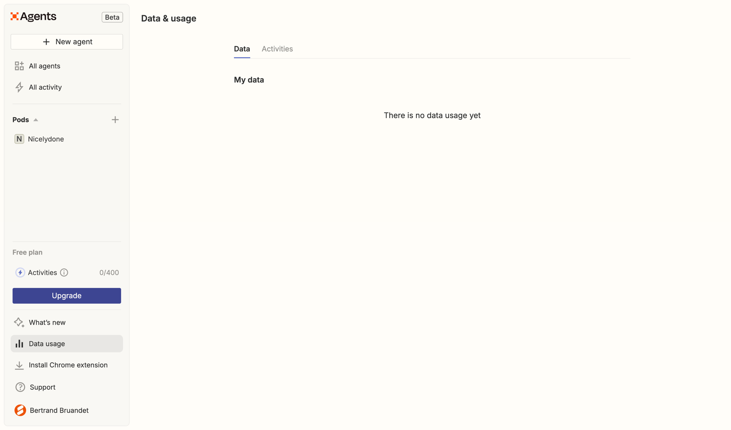 Zapier - Data & usage | Zapier Agents screen