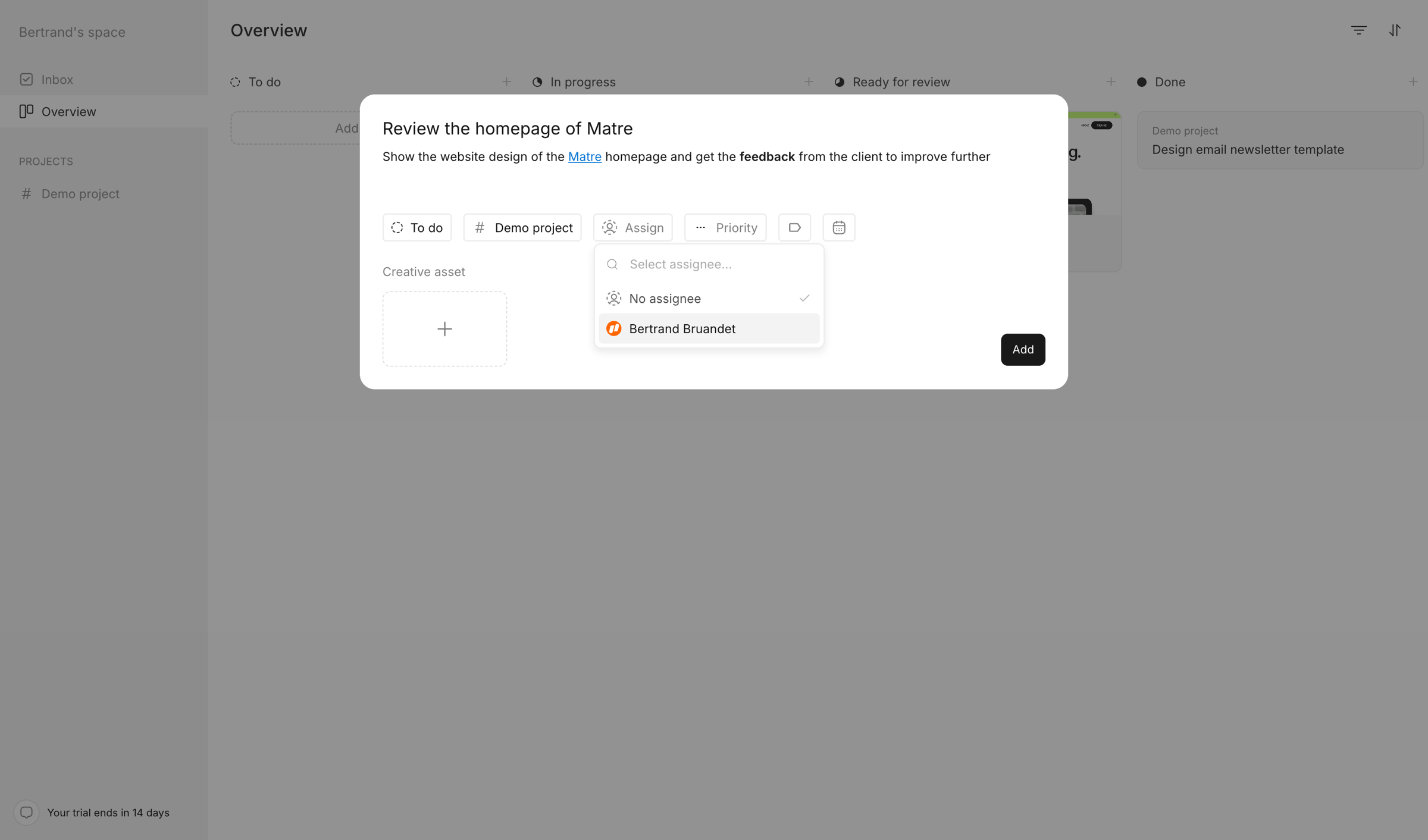 Workflow screen