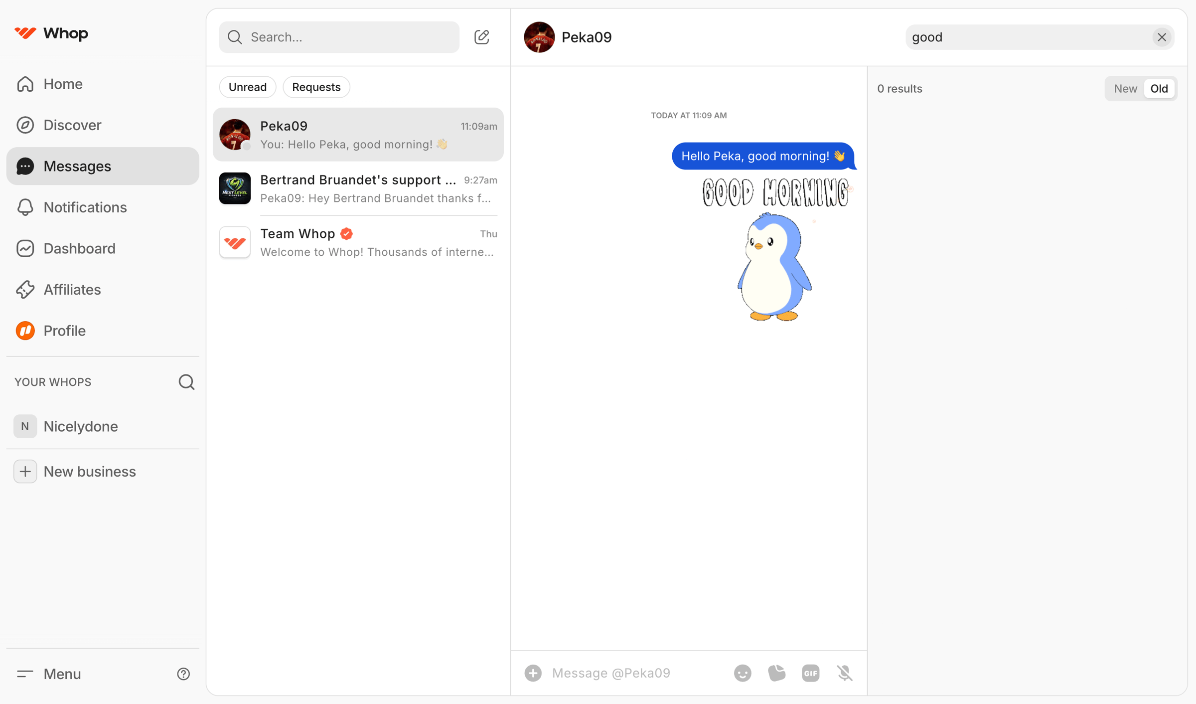 Whop - Peka09 | Messages | Whop screen