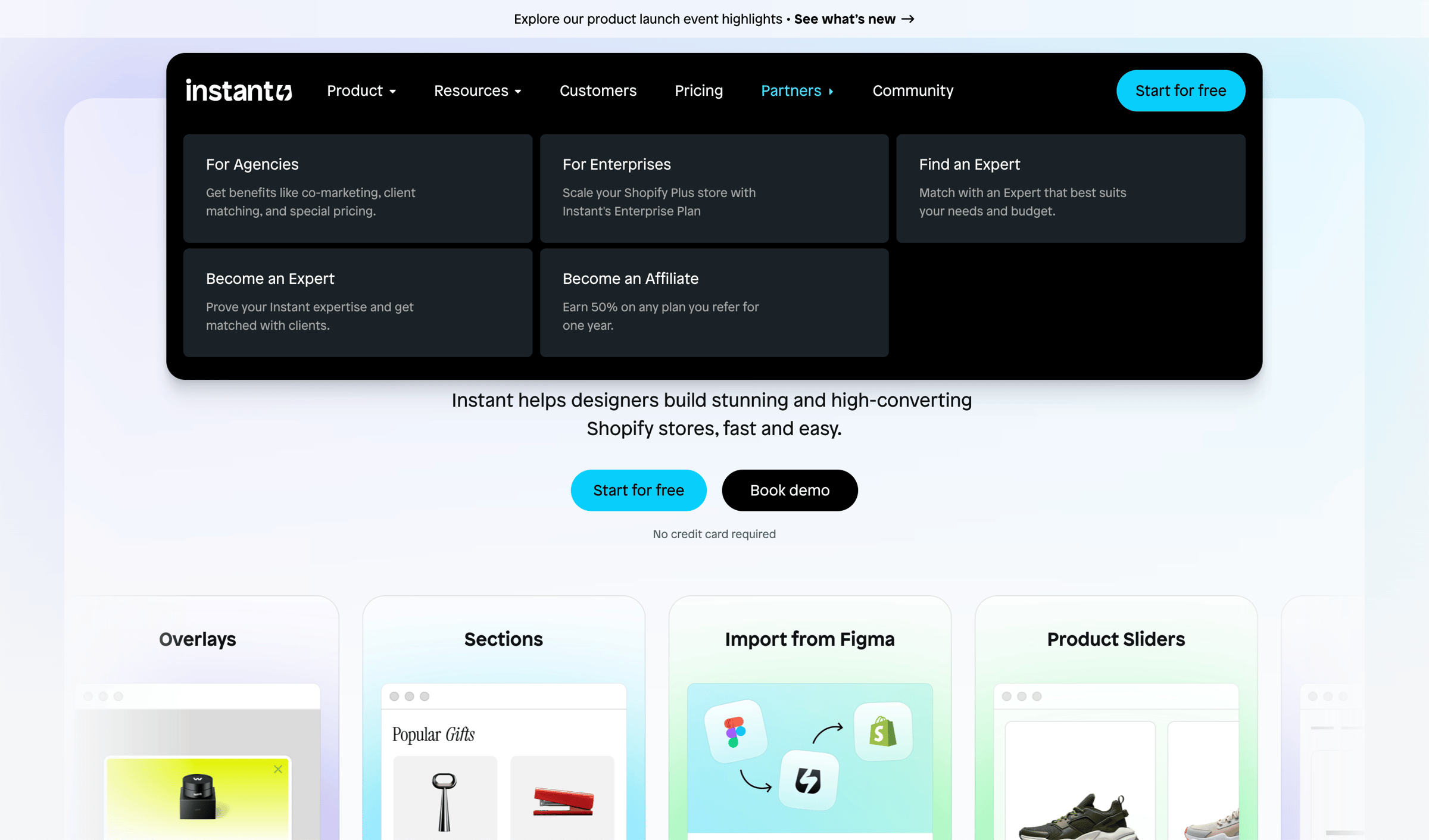 Instant - Instant Landing Page Builder for Shopify | All-visual, No-code screen