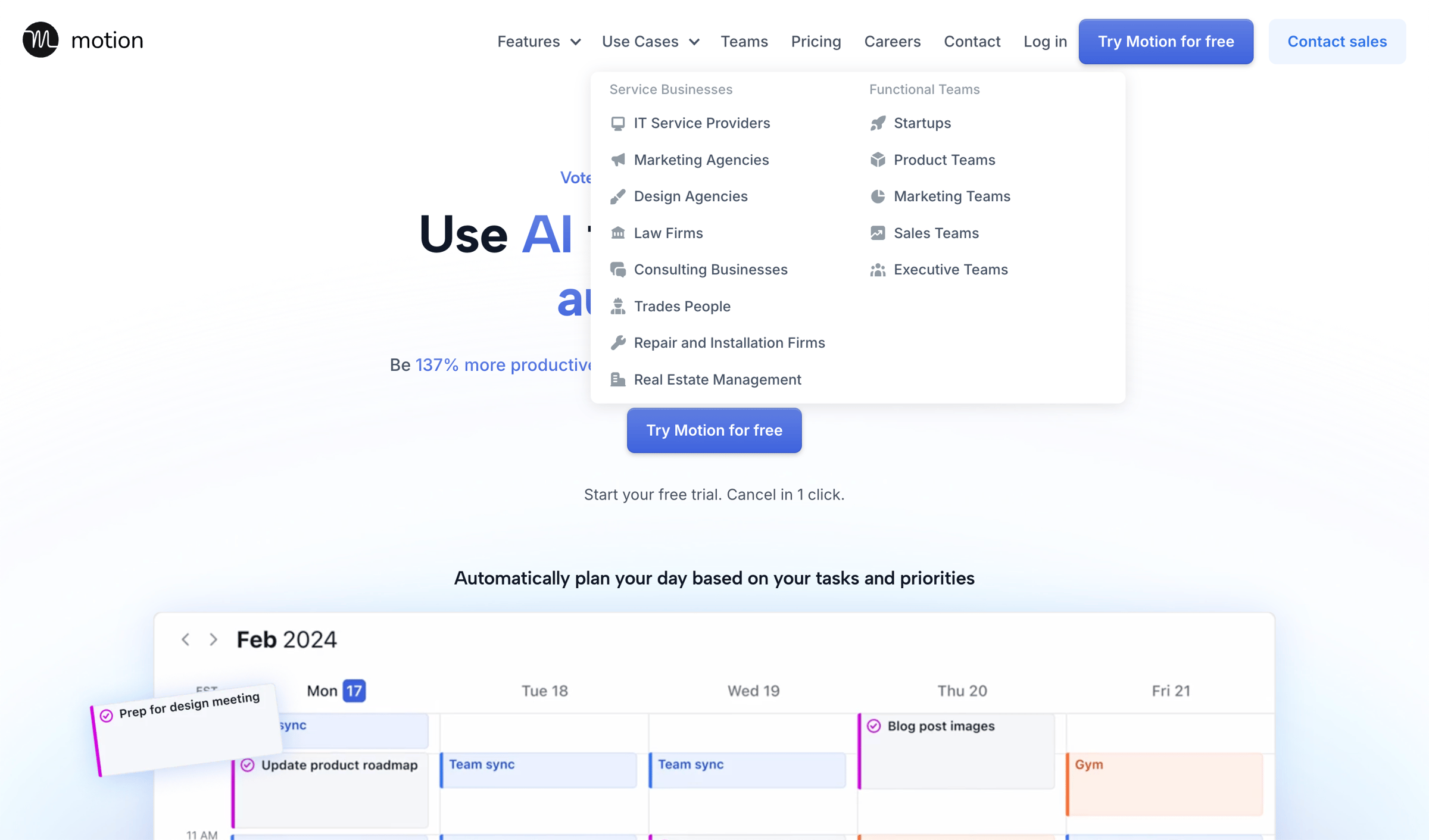Motion - AI Project and Task Management | Plan Your Work Automatically (Try screen