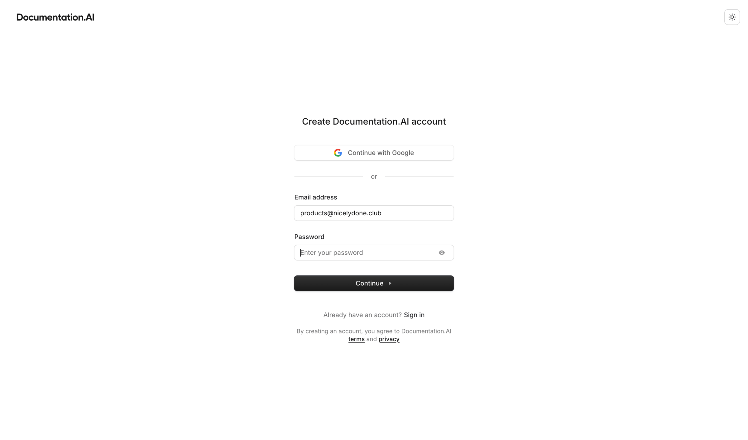 Documentation.AI - Dashboard - Documentation.AI screen