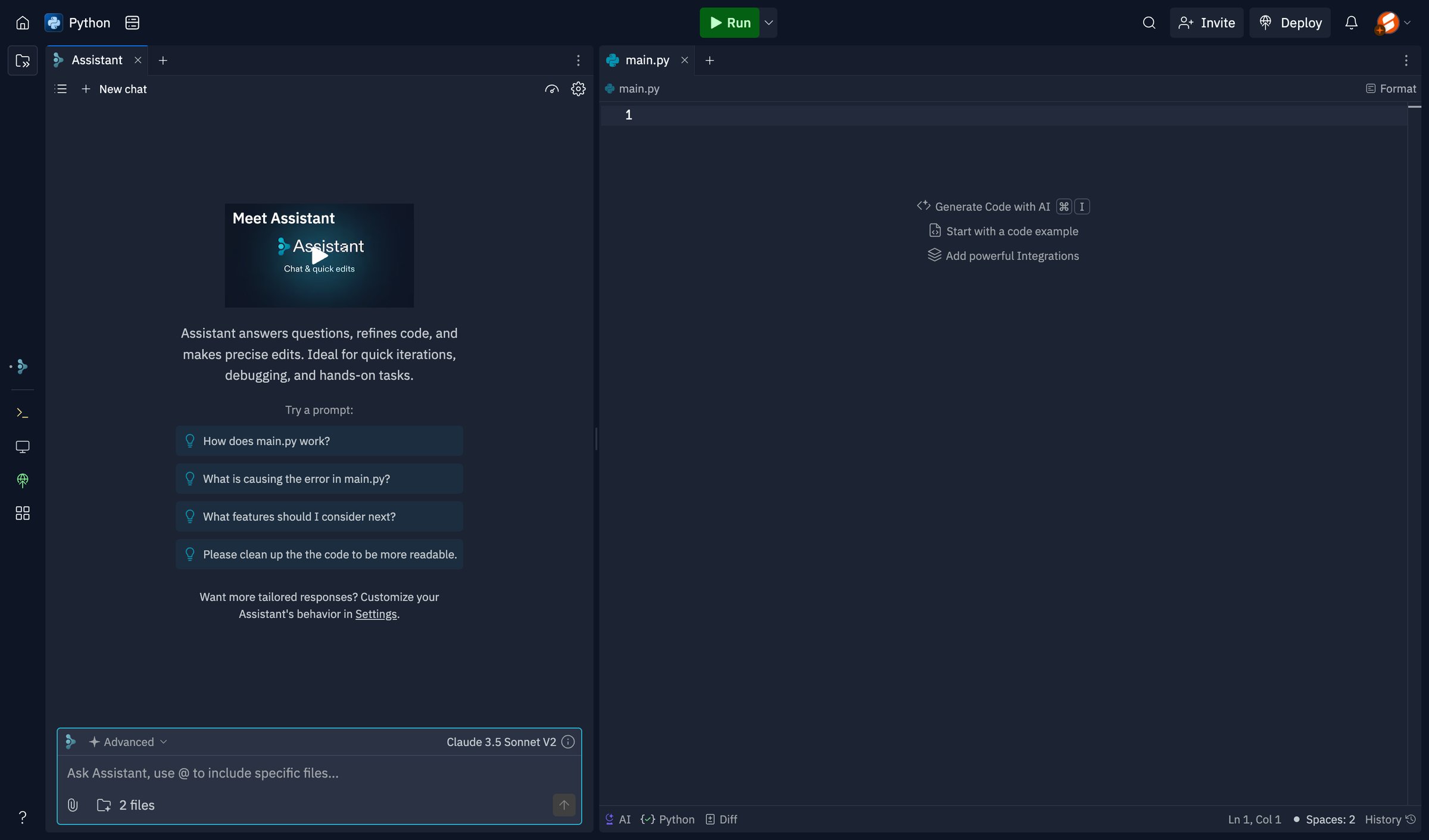 Replit - Python - Replit screen