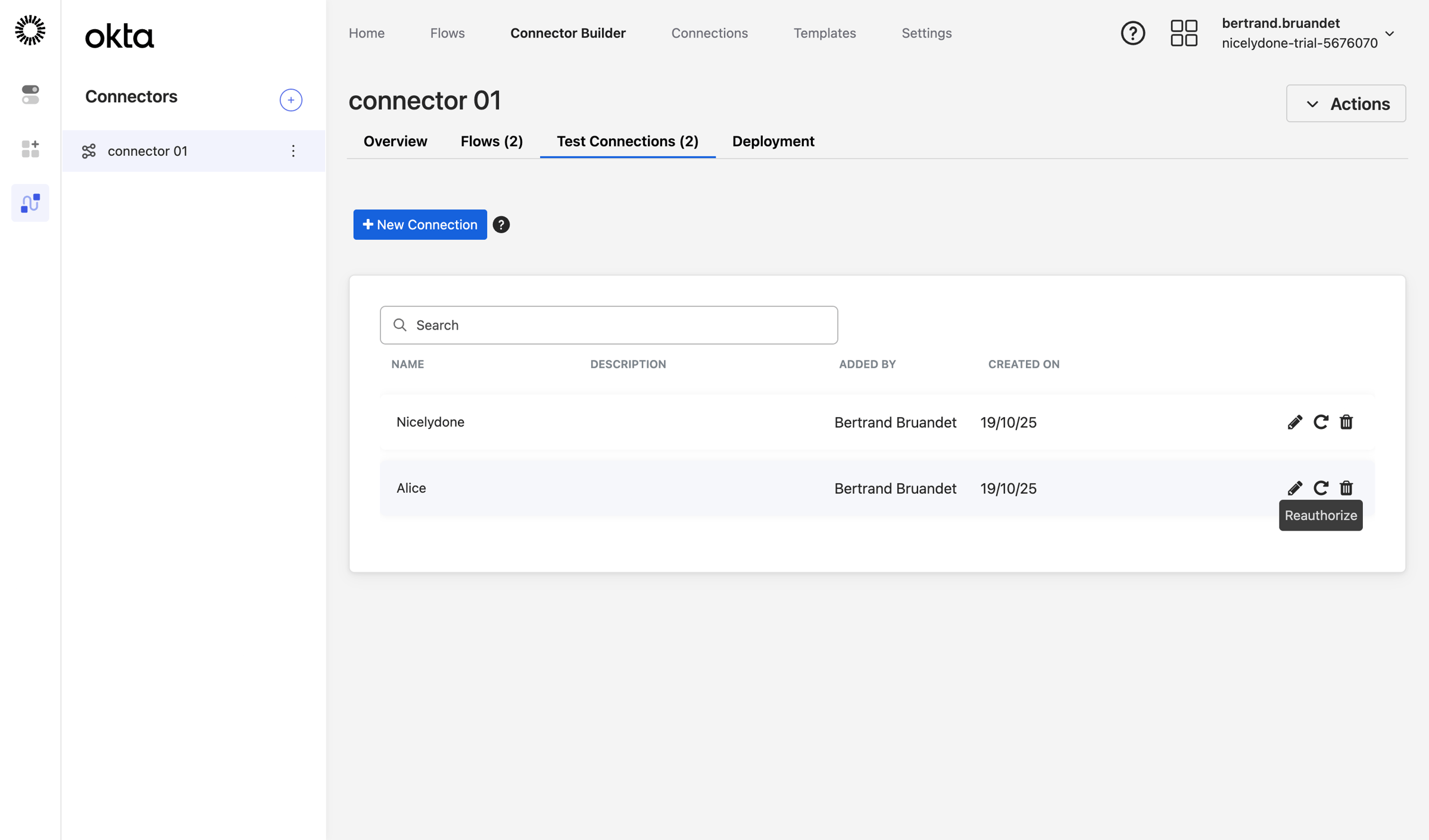 Okta - connector 01 | Okta screen