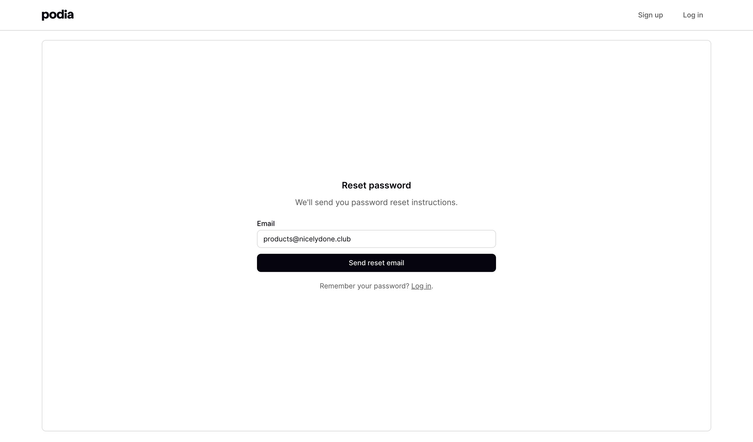 Podia - Podia Reset password screen