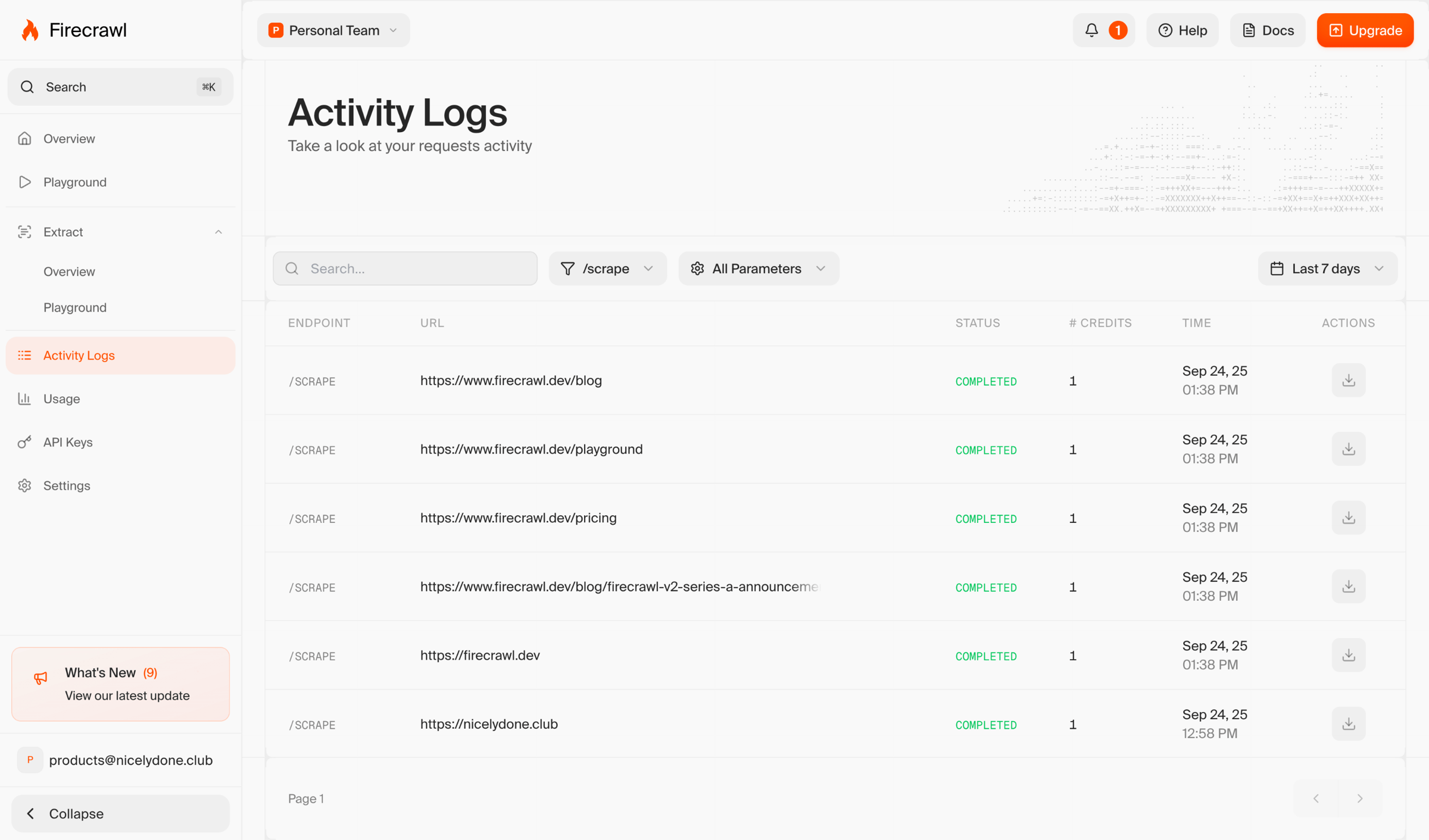 Firecrawl - Logs | Firecrawl screen