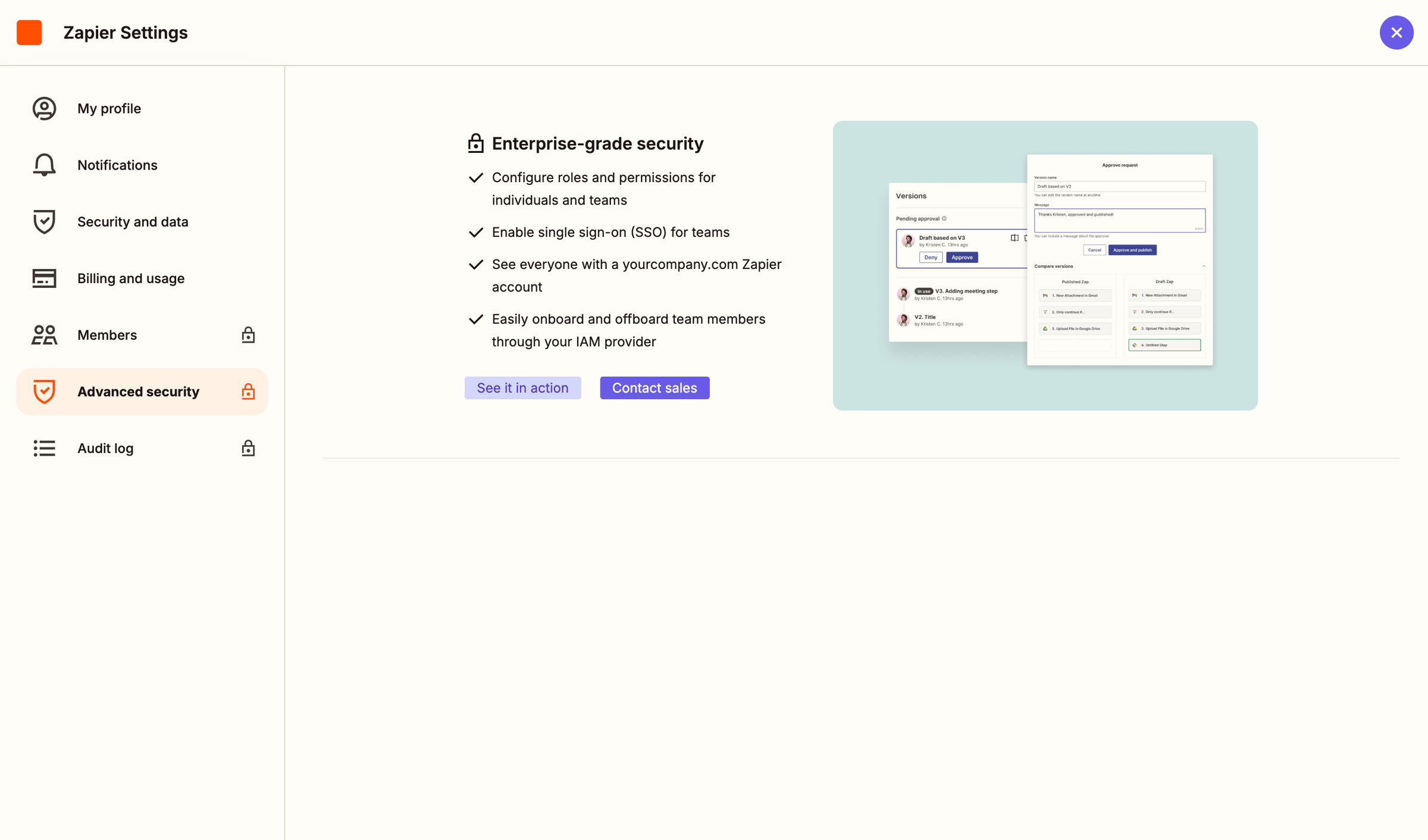 Zapier - Security | Zapier screen