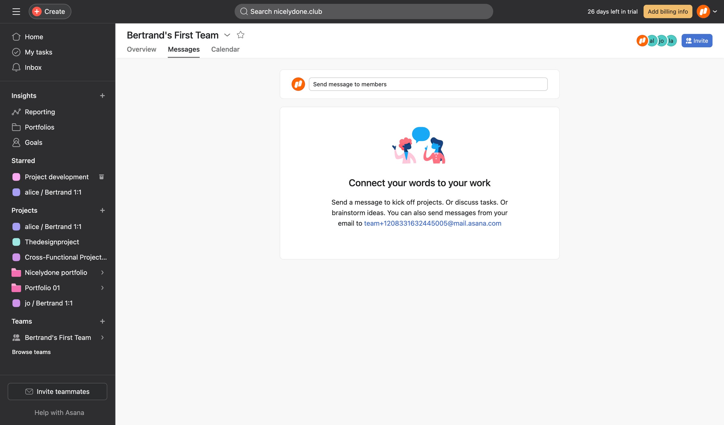 Asana - Bertrands First Team Team - Asana screen