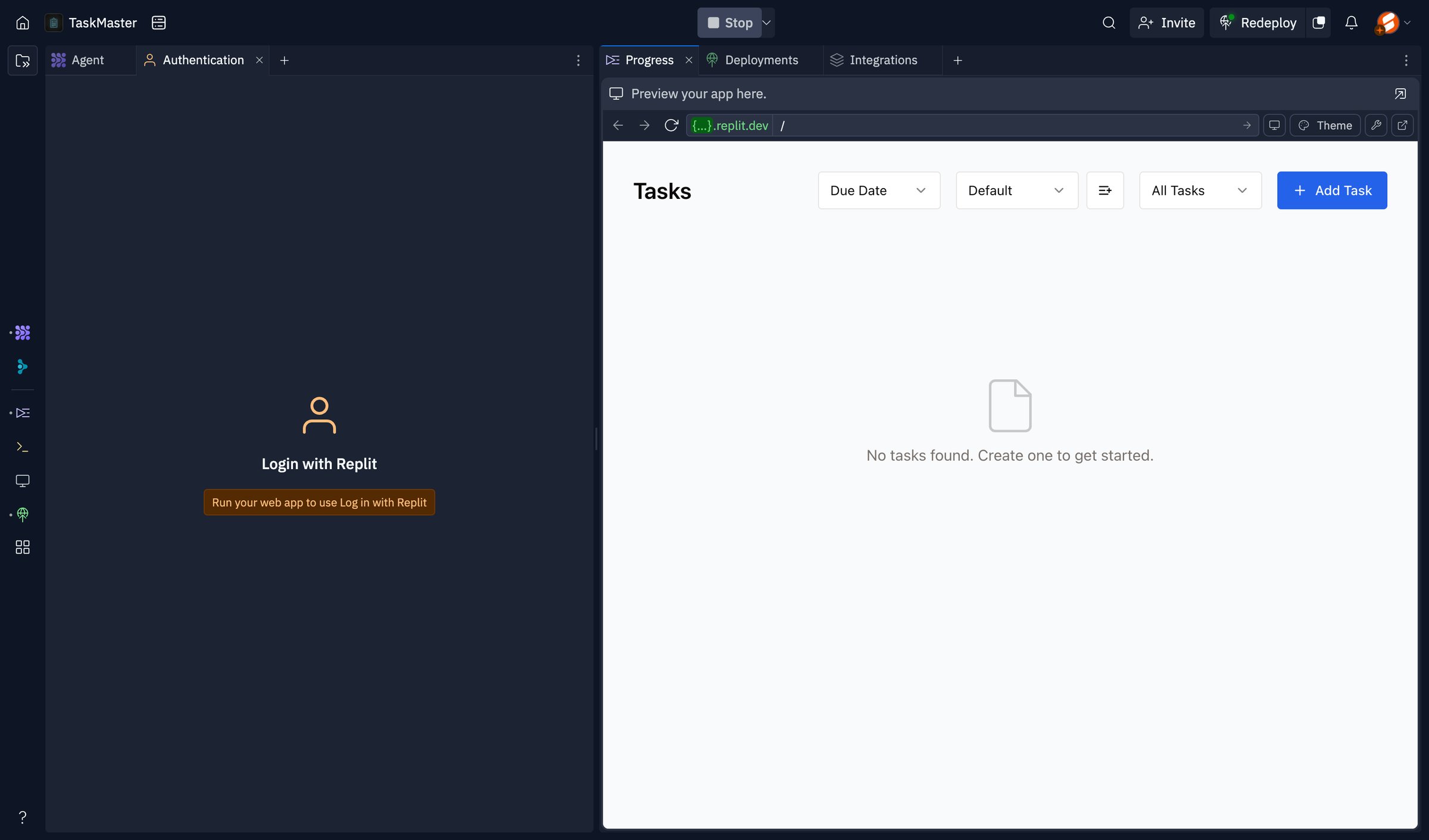 Replit - TaskMaster - Replit screen