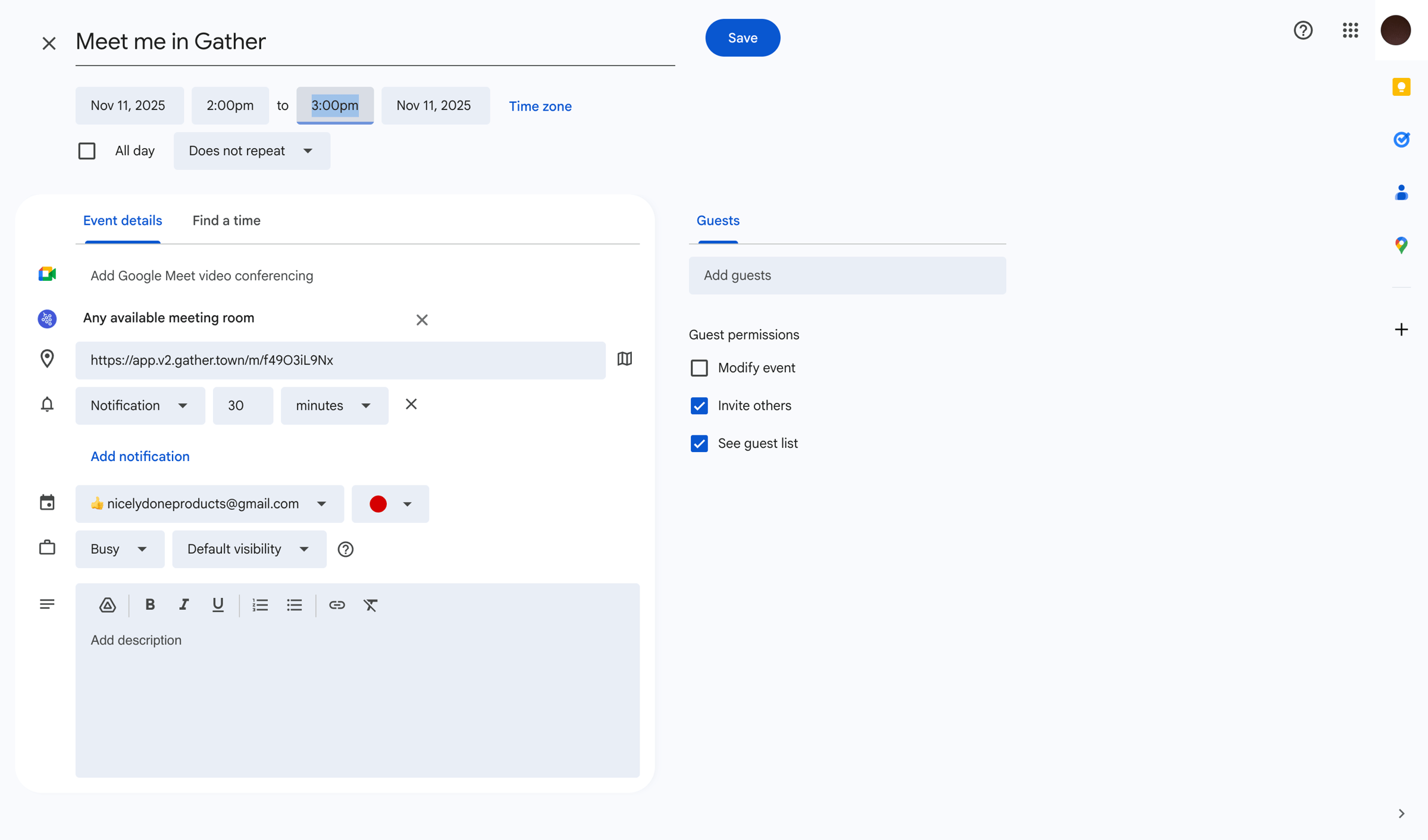 Gather - Google Calendar - Event details screen