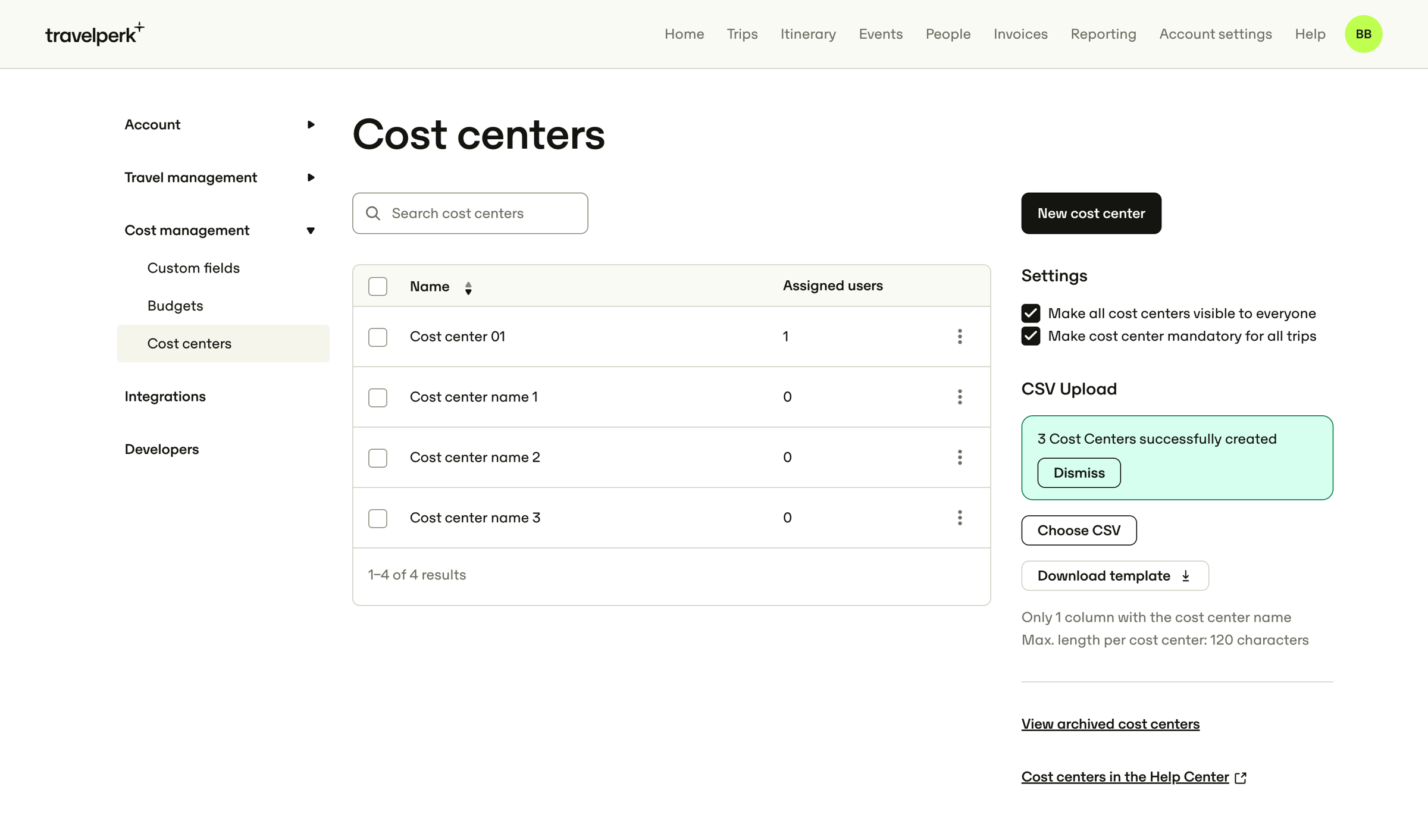 Travelperk - Account settings for Nicelydone — TravelPerk screen
