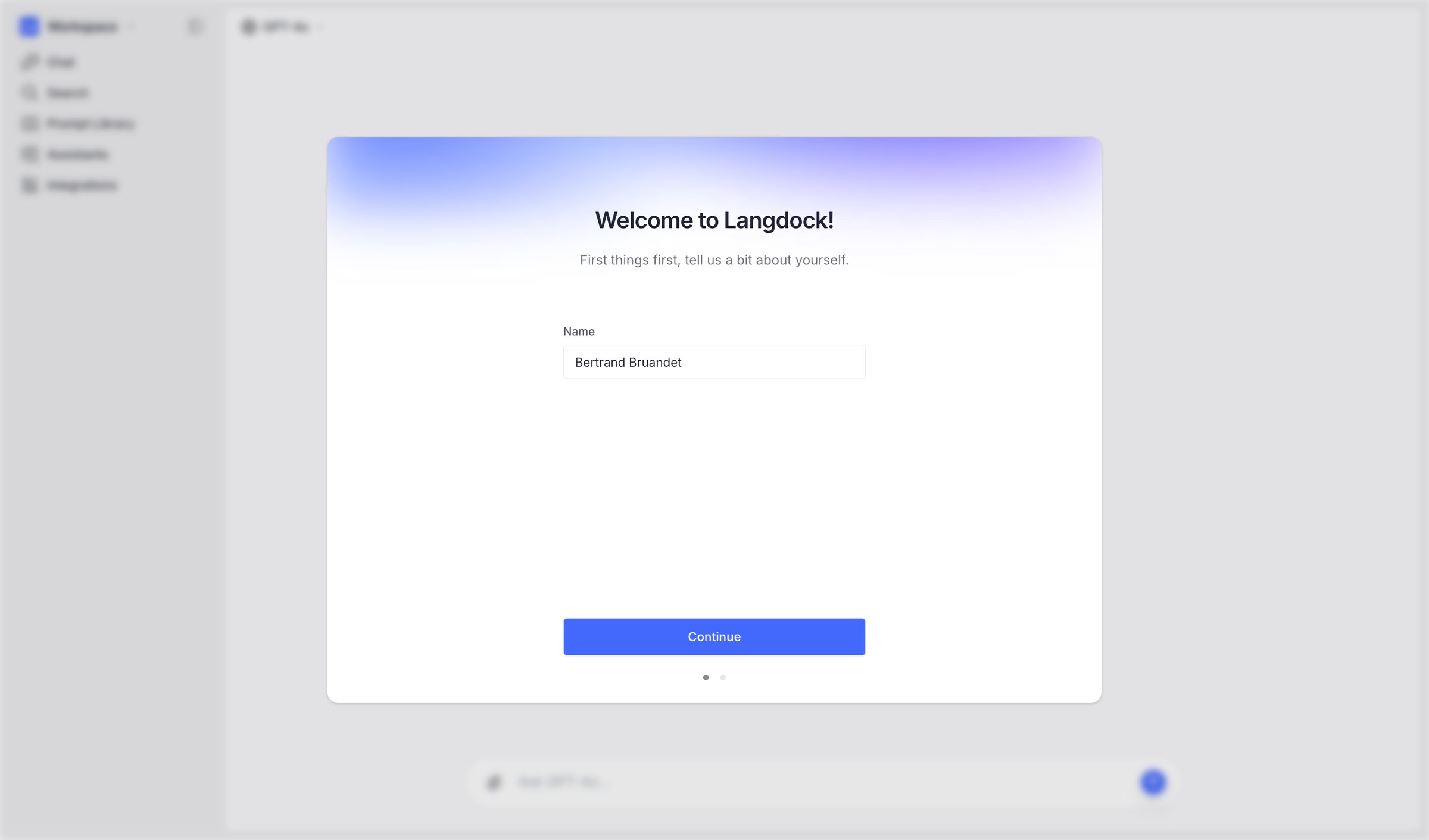 Langdock - Welcome to Langdock! screen