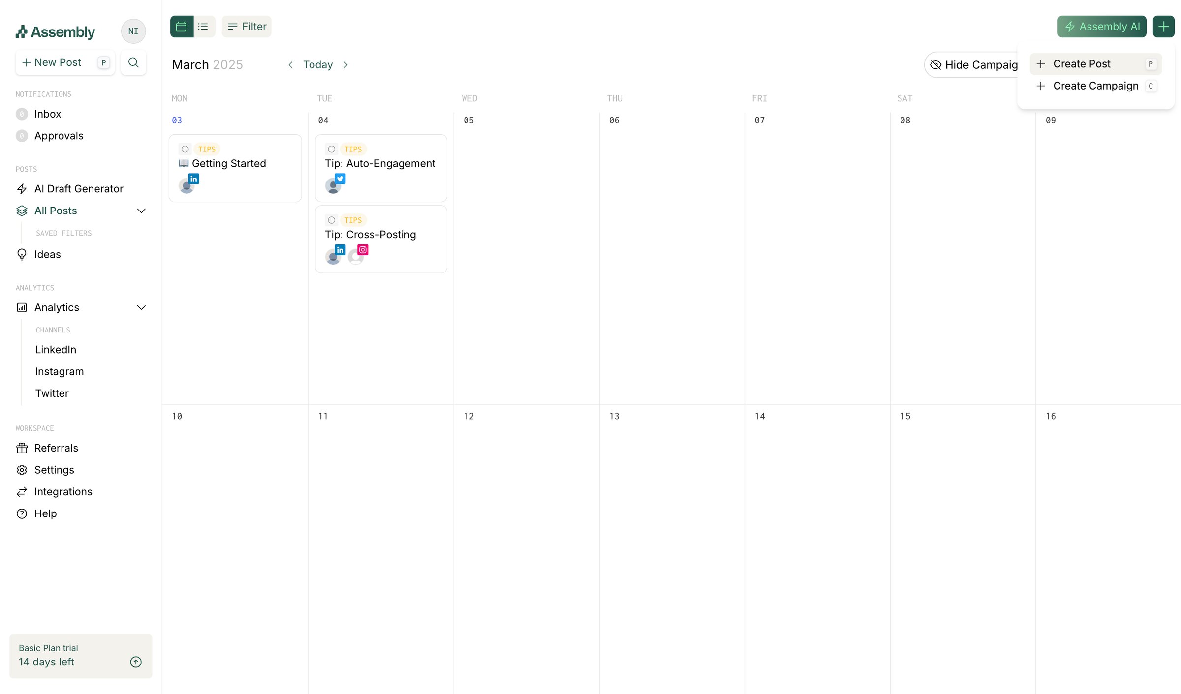 Assembly - Calendar screen