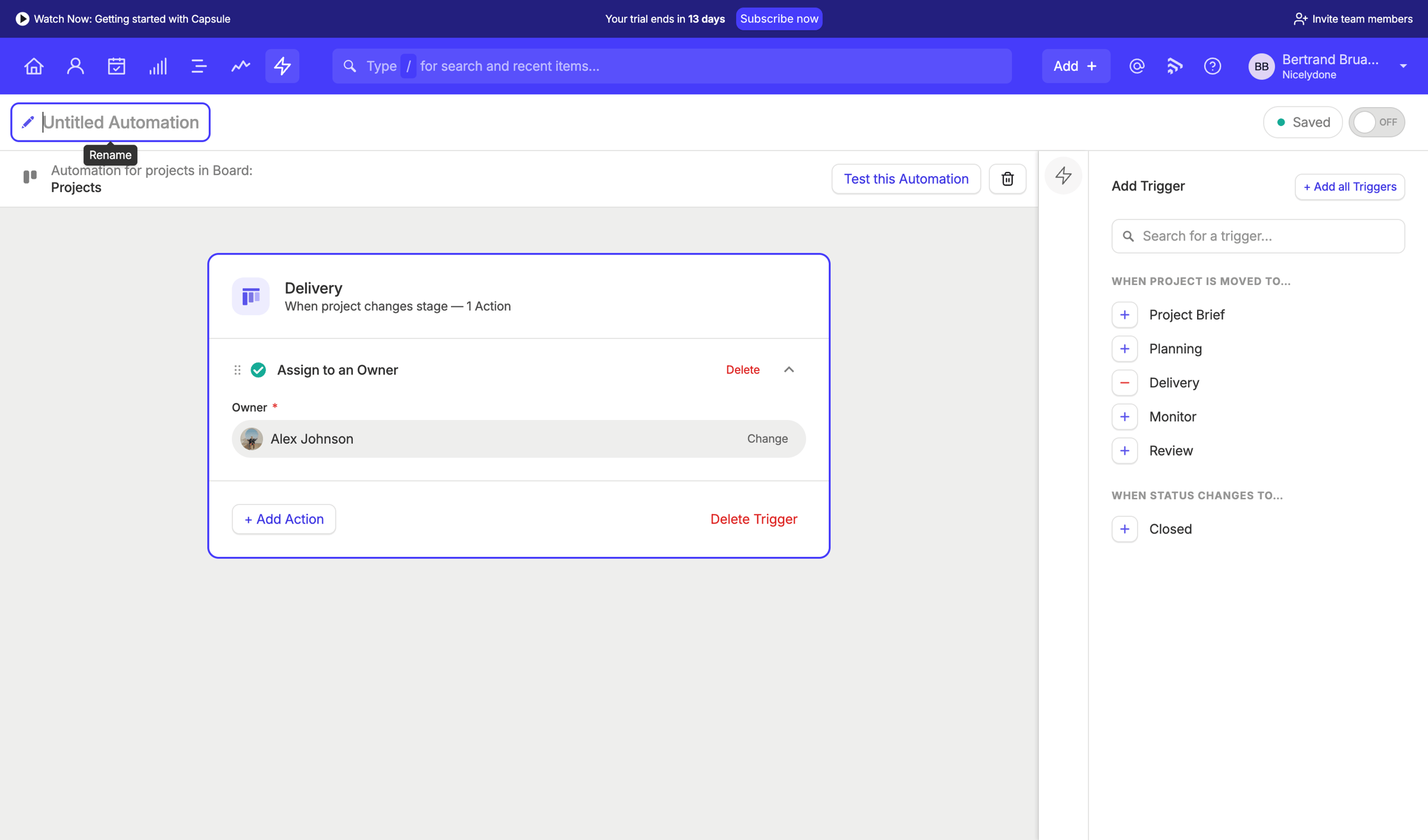 Capsule - Workflow Automation | Nicelydone CRM screen