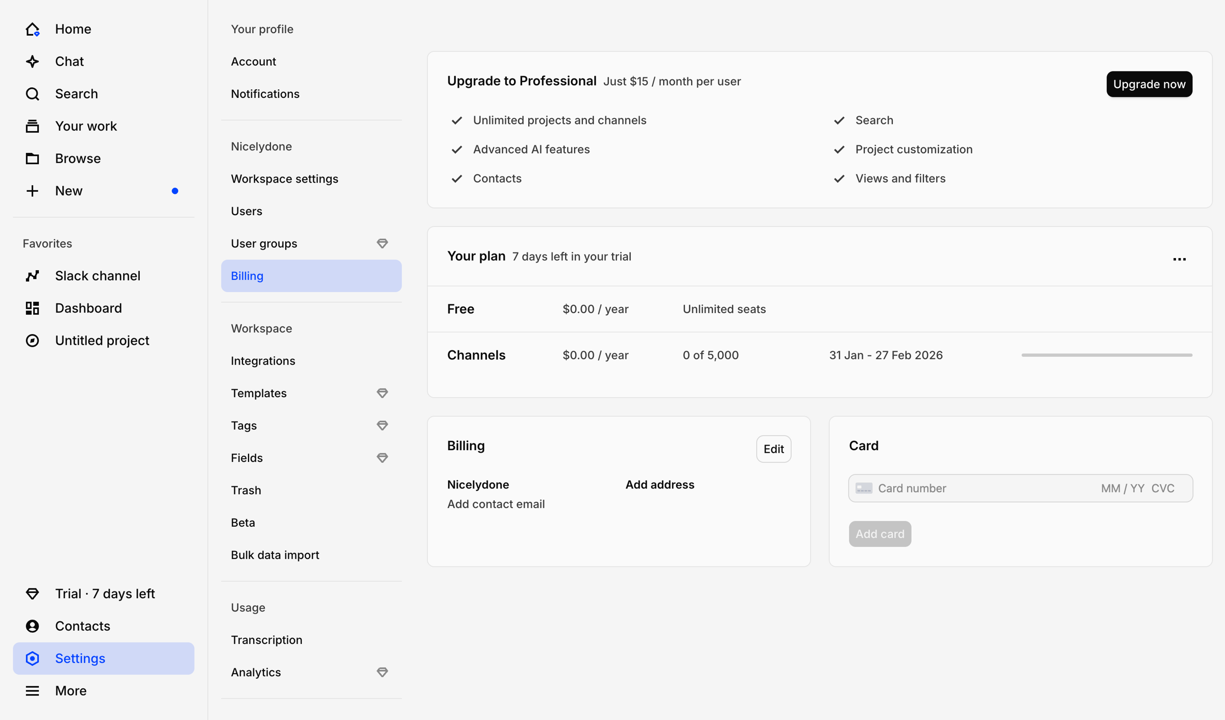 Dovetail - Billing – Workspace settings – Dovetail screen