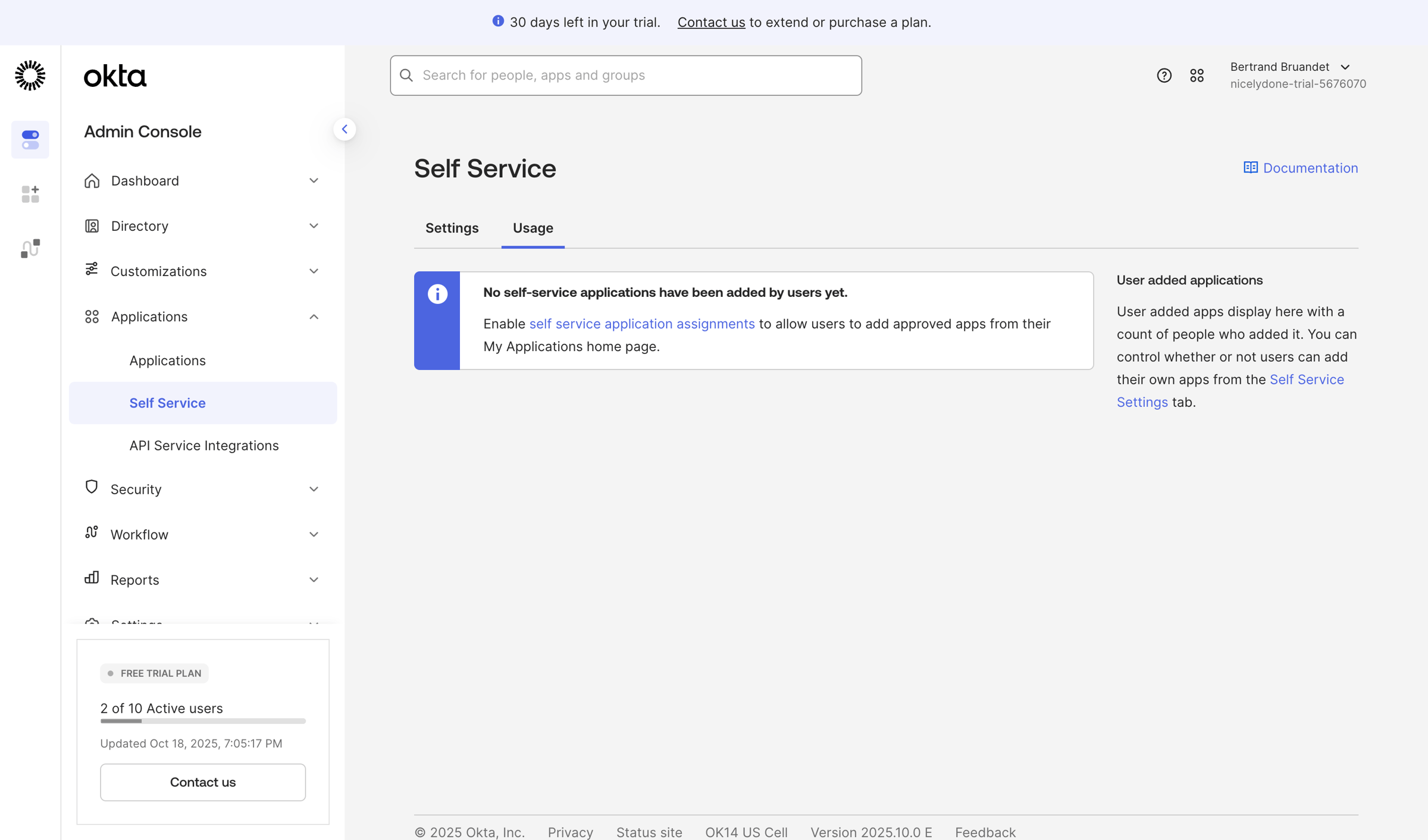 Okta - nicelydone-trial-5676070 - Self Service screen