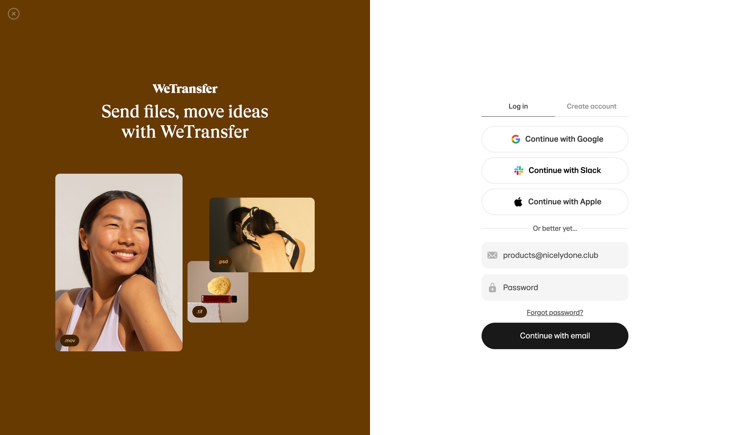 WeTransfer - WeTransfer account | WeTransfer screen