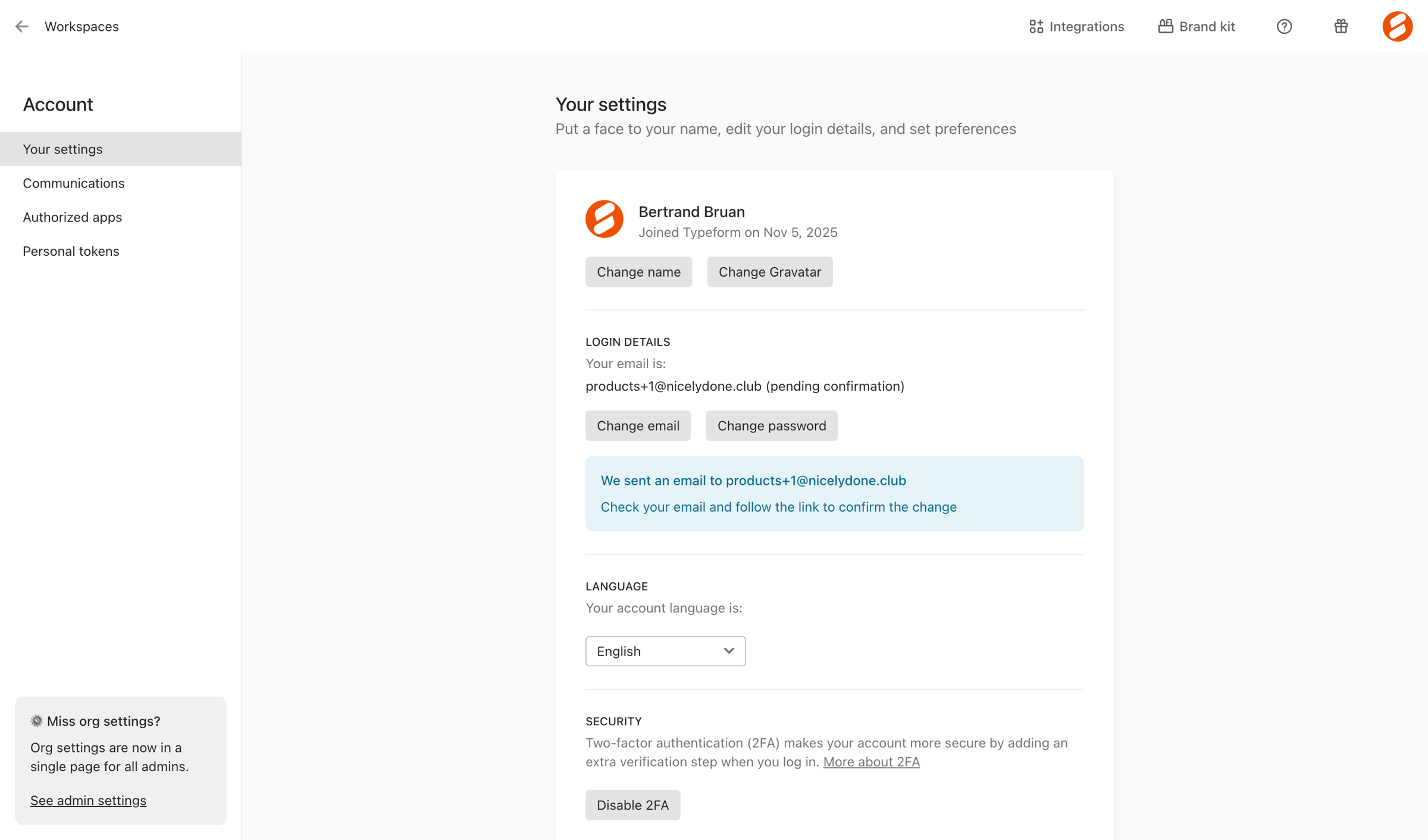 Typeform - Typeform - Account screen