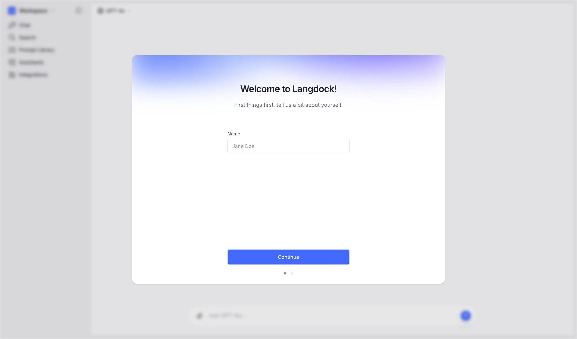 Langdock - Welcome to Langdock! screen