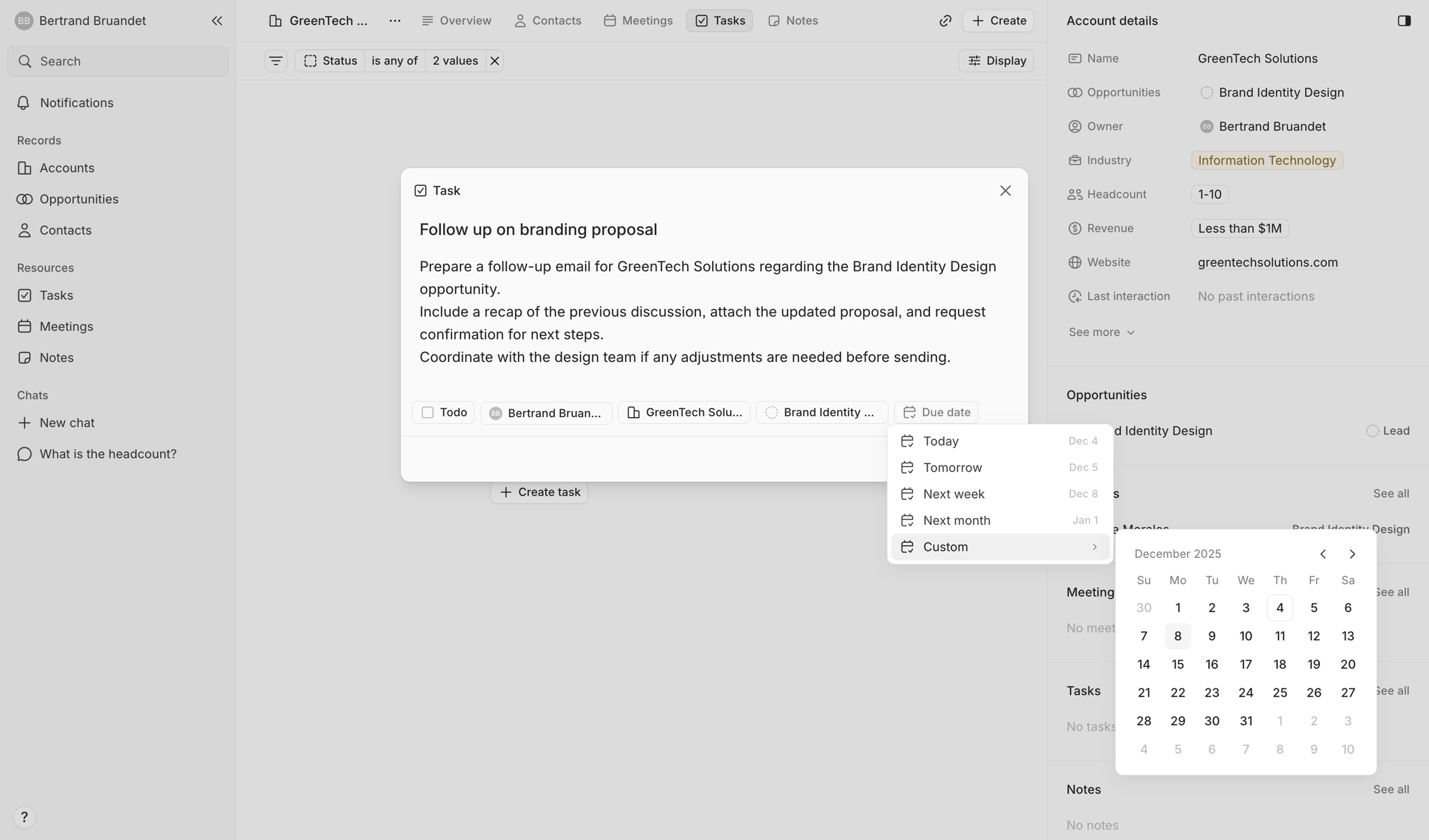 Lightfield - Tasks screen