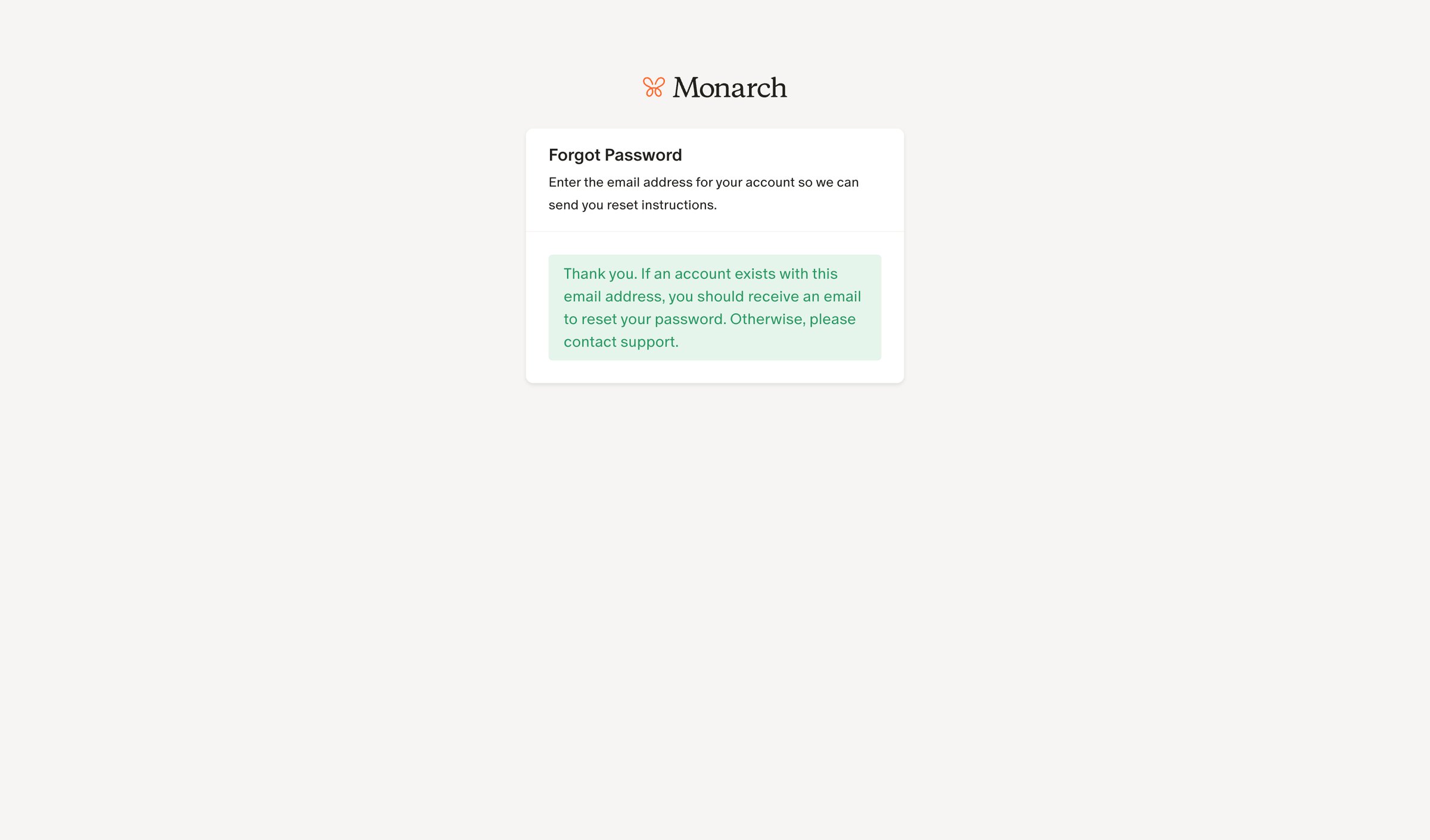 Monarch - Monarch | Forgot Password screen