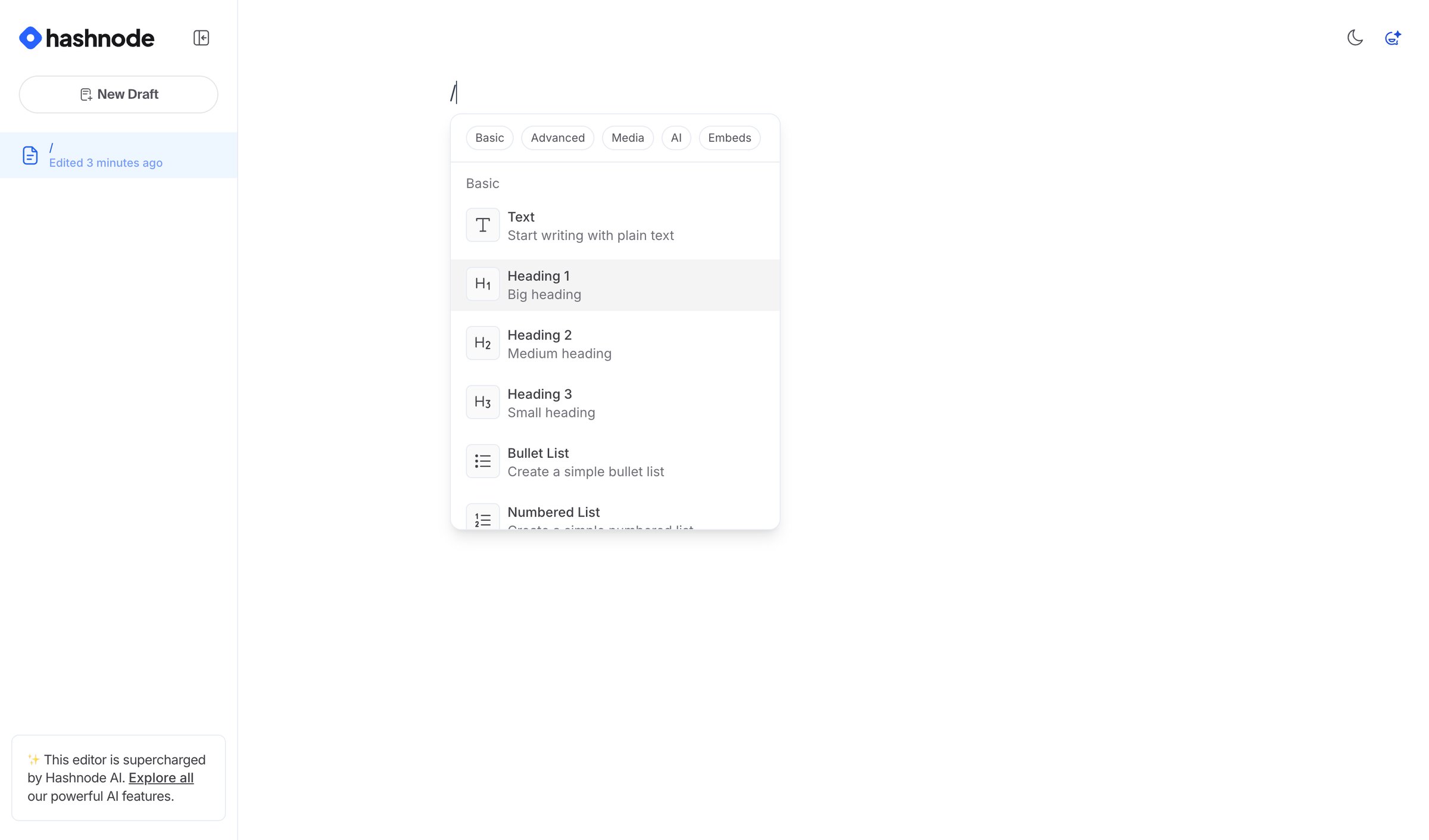 Hashnode - Free AI-powered Markdown WYSIWYG editor — Hashnode screen