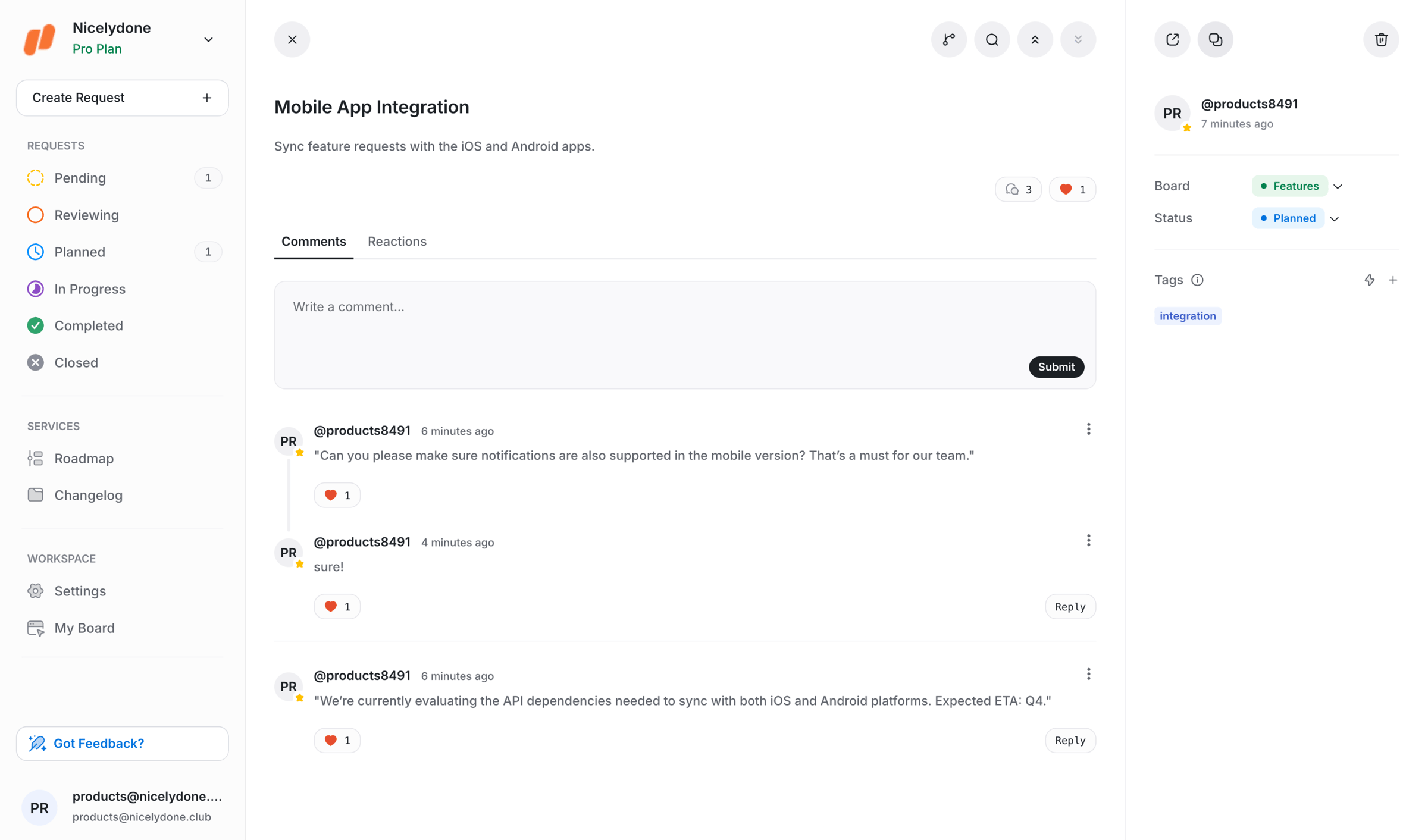 UserJot - Request | UserJot screen