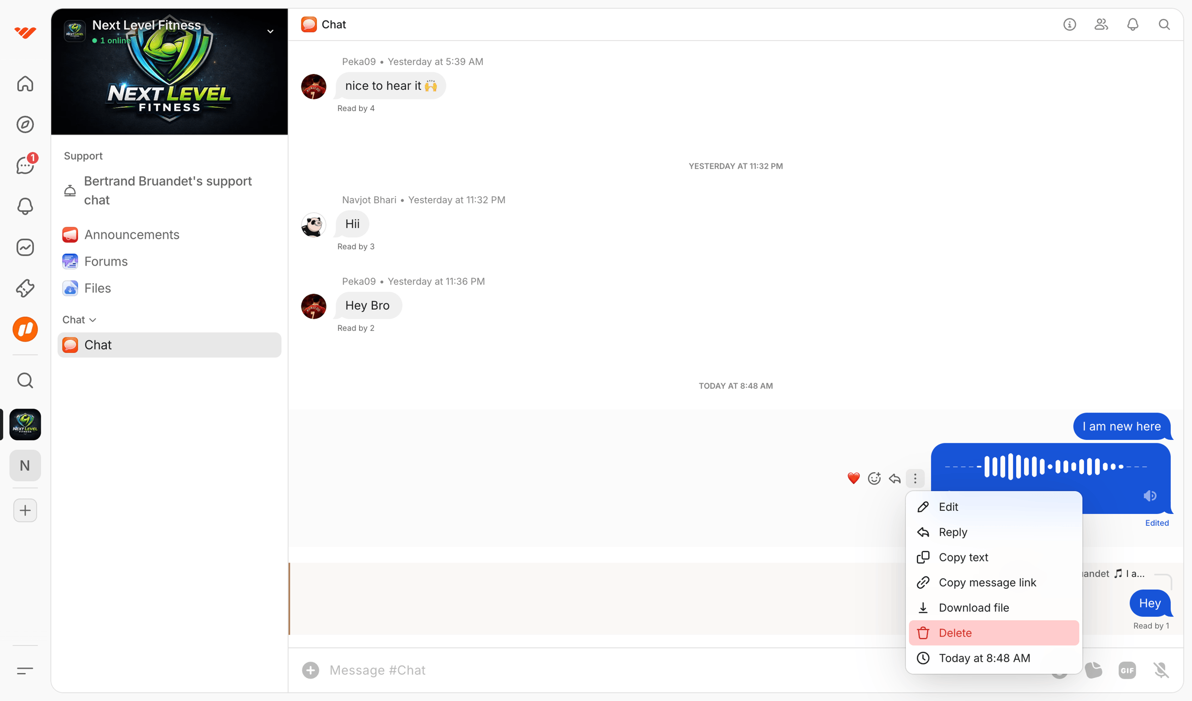 Whop - Chat | Next Level Fitness | Whop screen