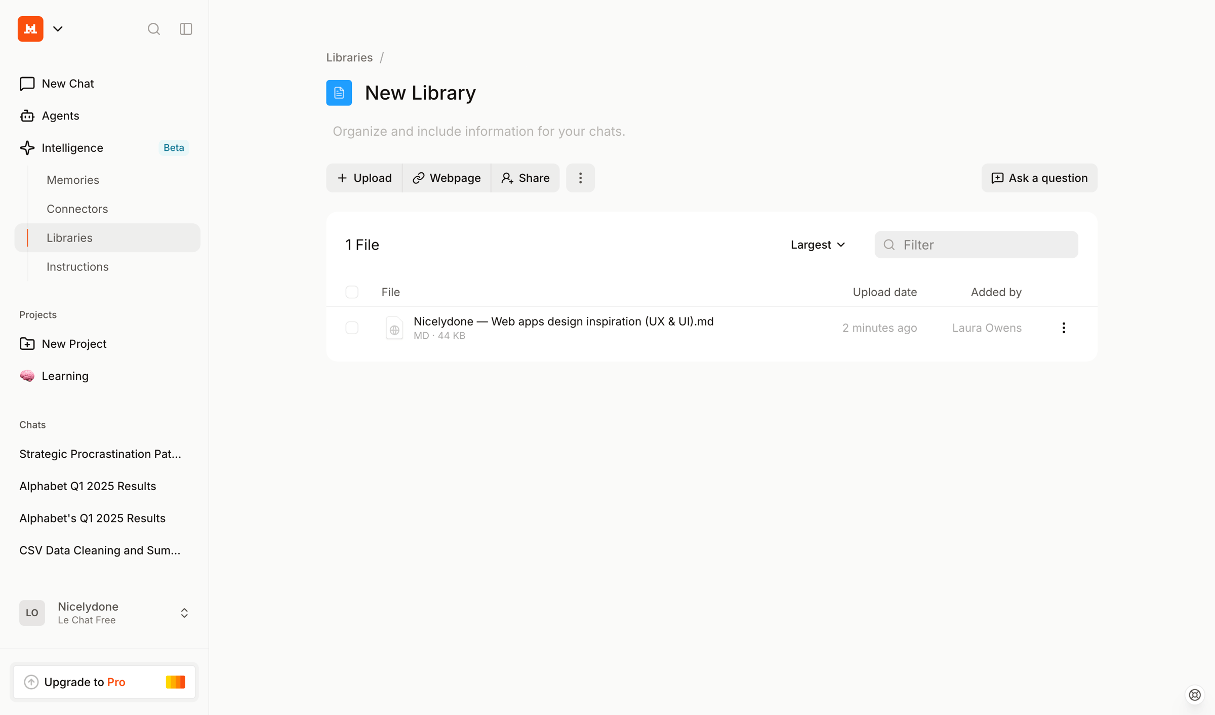 Mistral - New Library screen