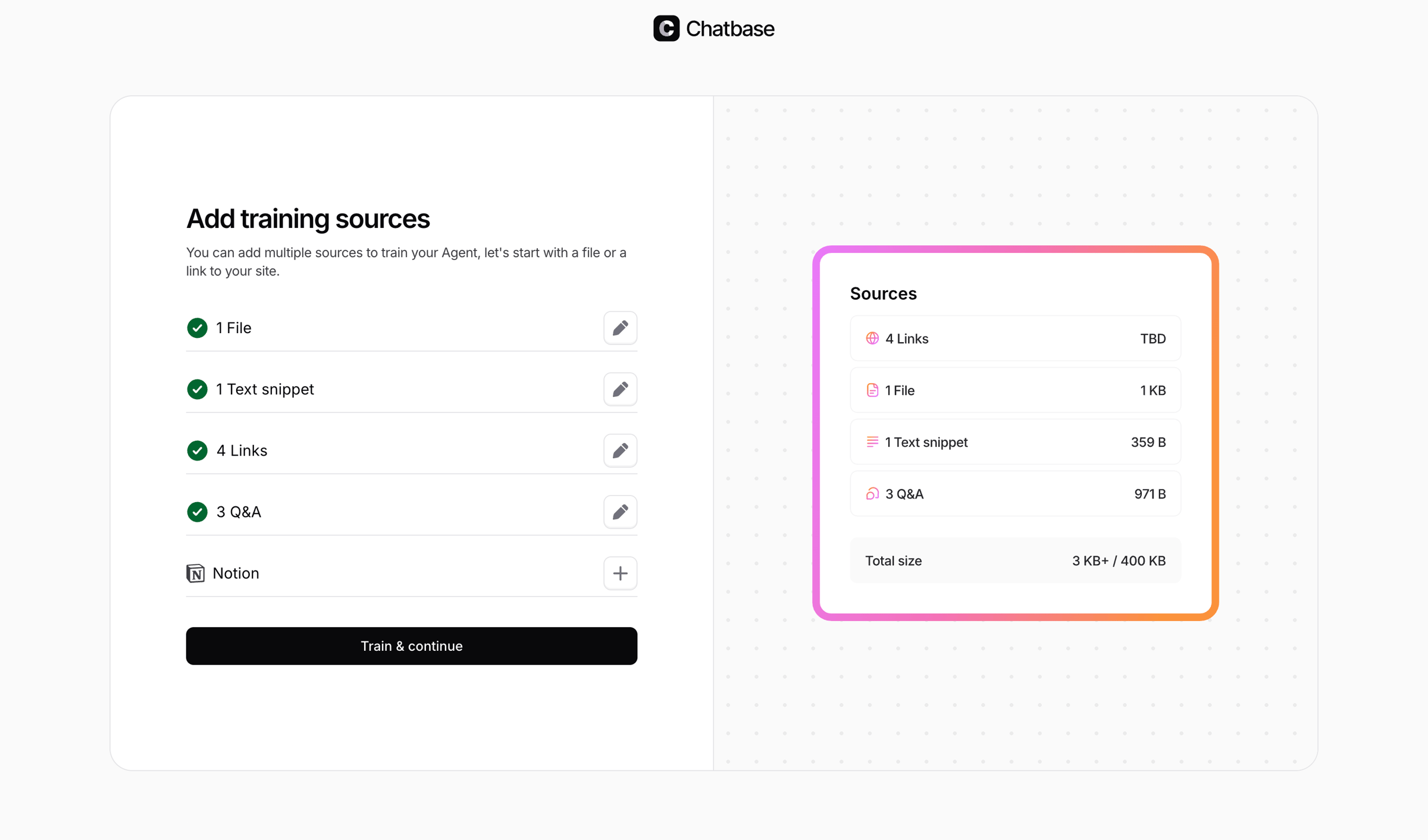 Chatbase - Create Agent - Chatbase screen