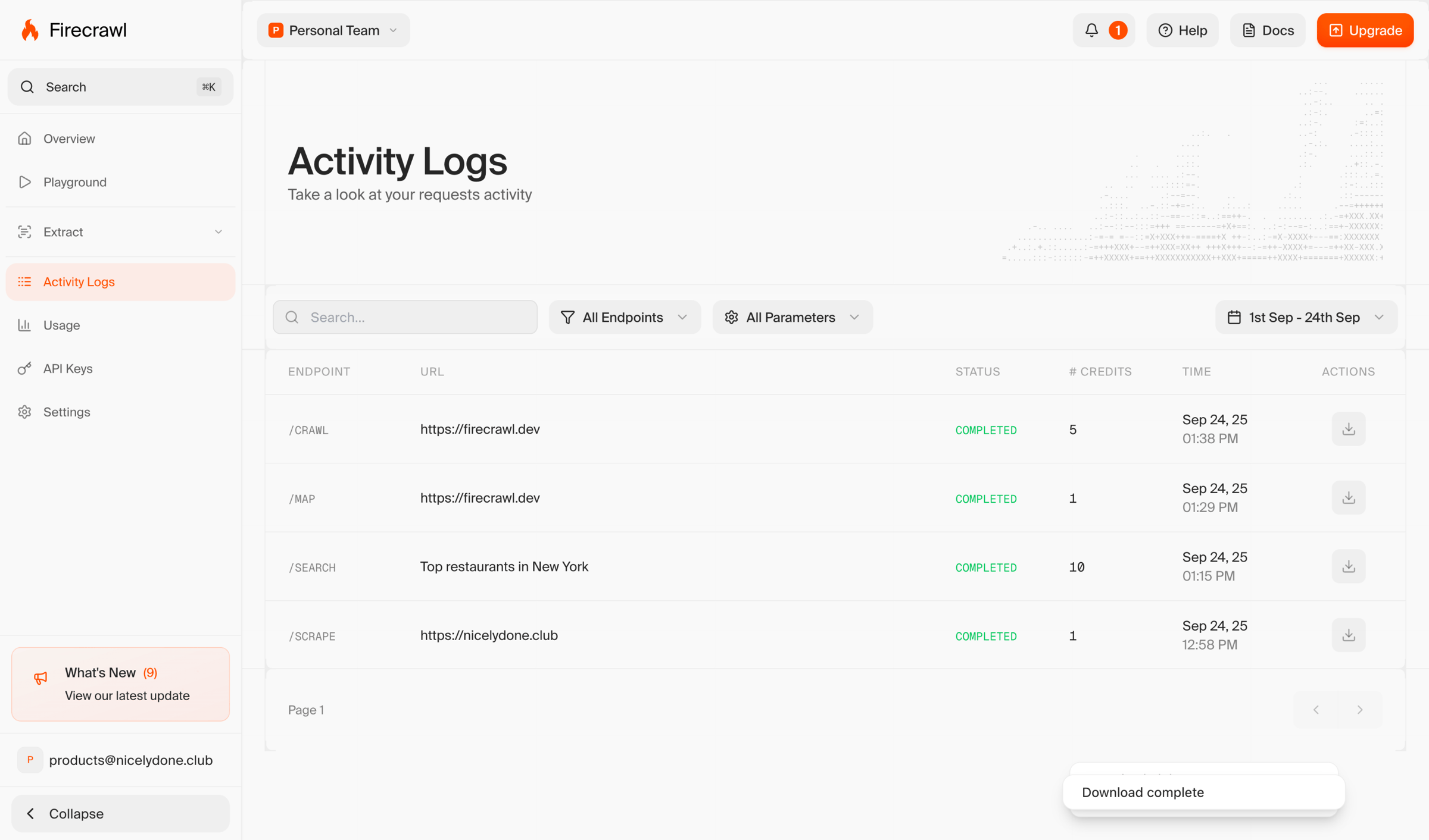 Firecrawl - Logs | Firecrawl screen