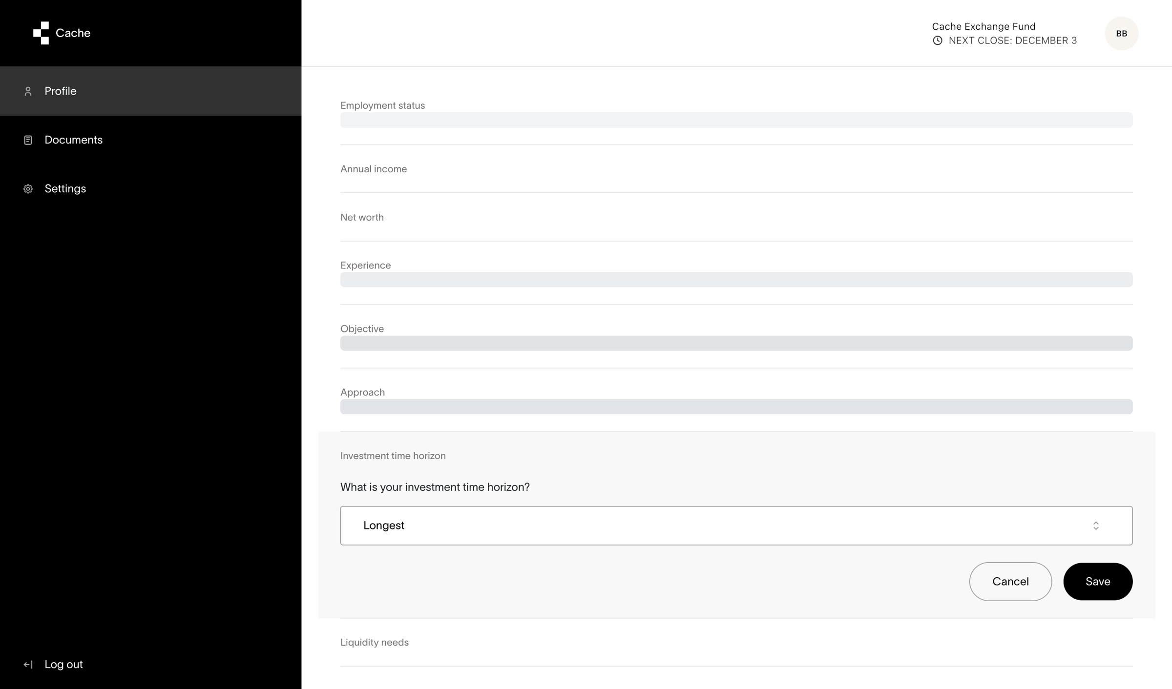 Cache - Cache – Profile screen