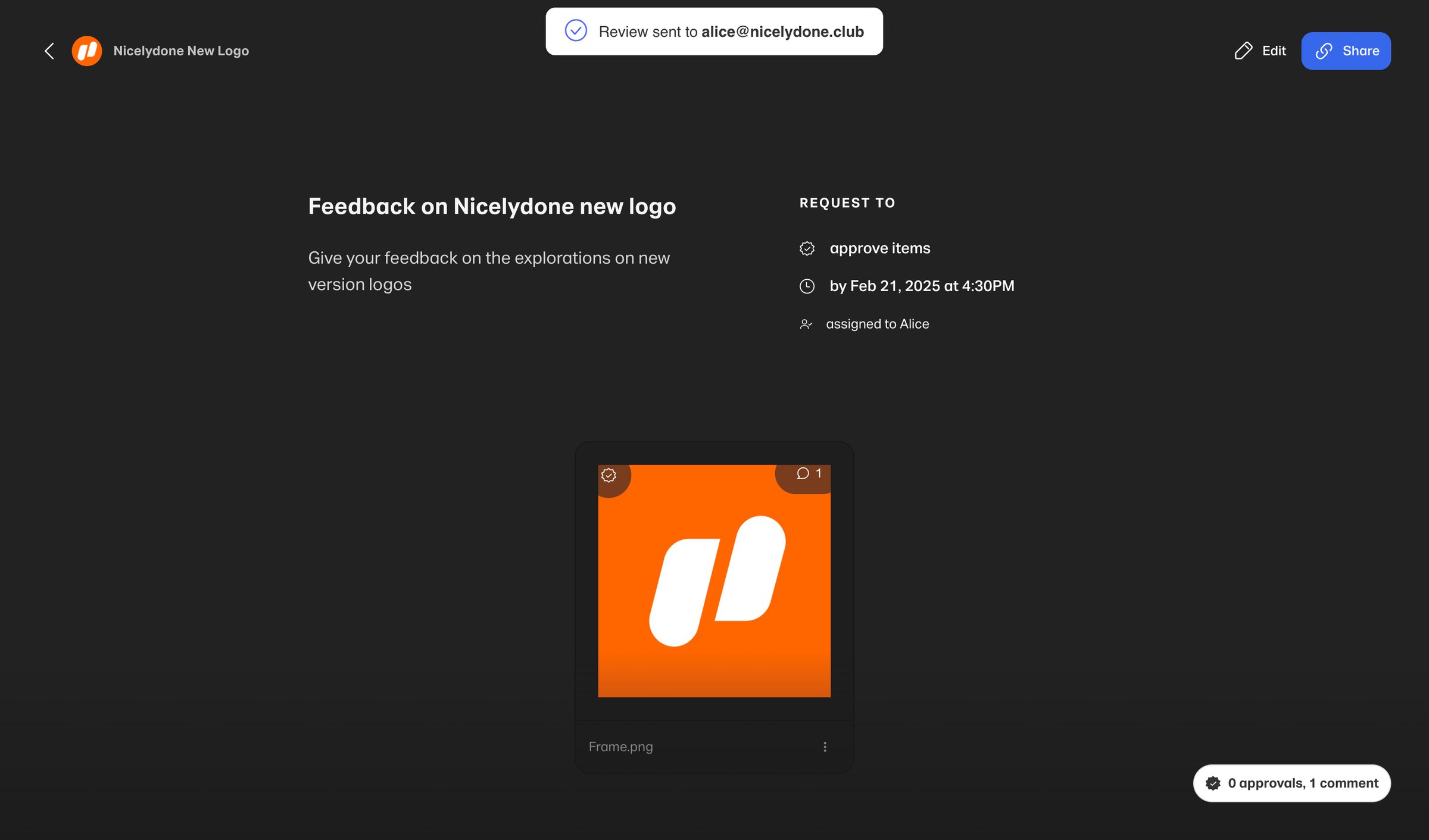WeTransfer - Feedback on Nicelydone new logo screen