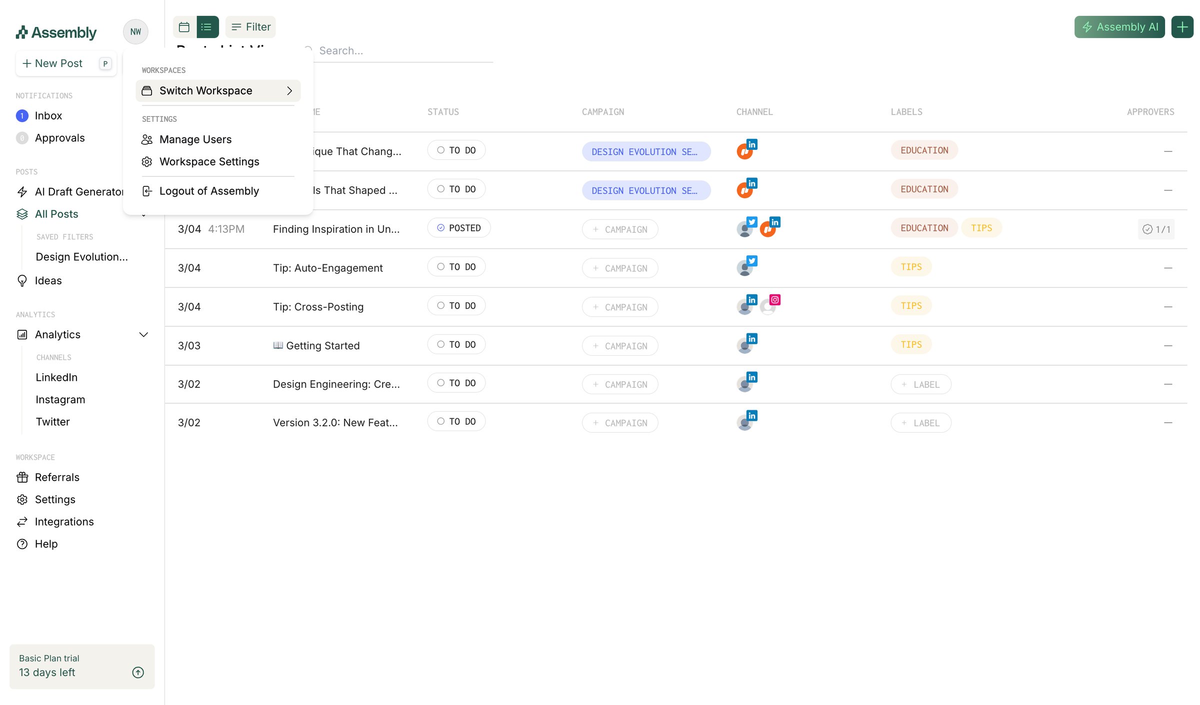 Assembly - Calendar screen