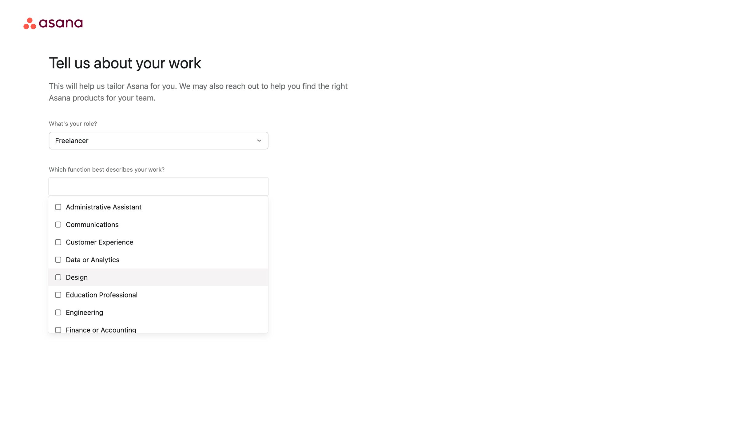 Asana - Set up your account - Asana screen