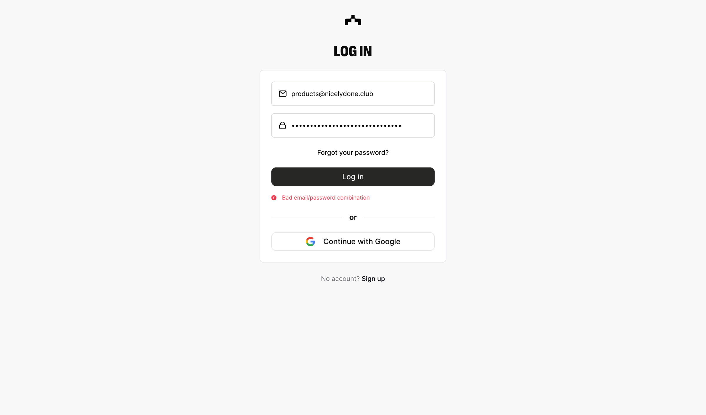 The org - Log in | The Org screen