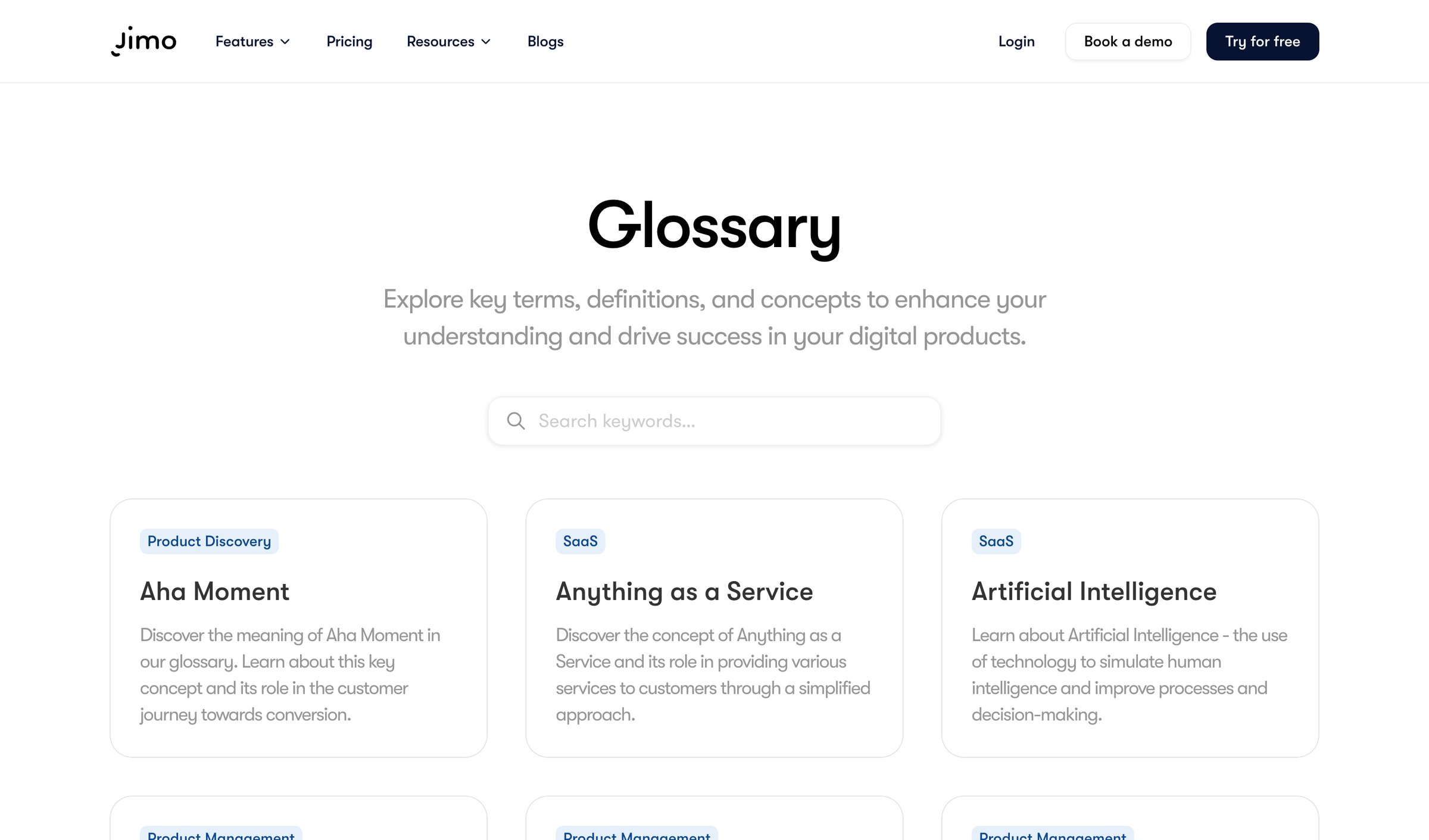 Jimo - Glossary | Jimo screen