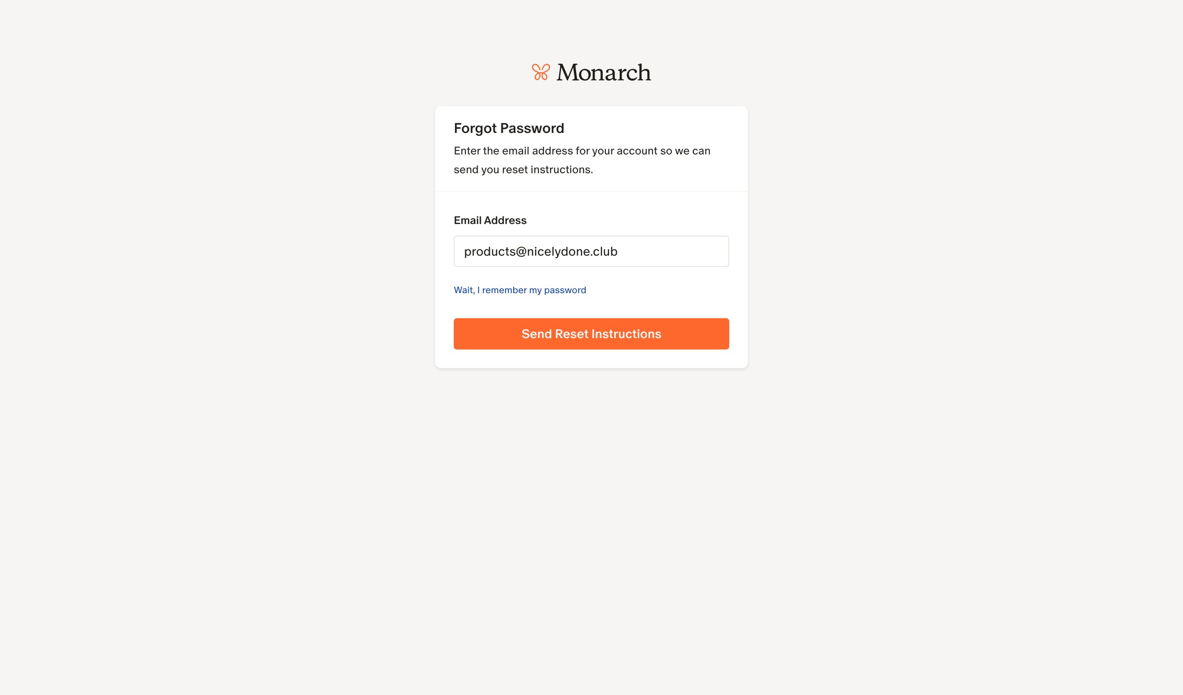 Monarch - Monarch | Forgot Password screen