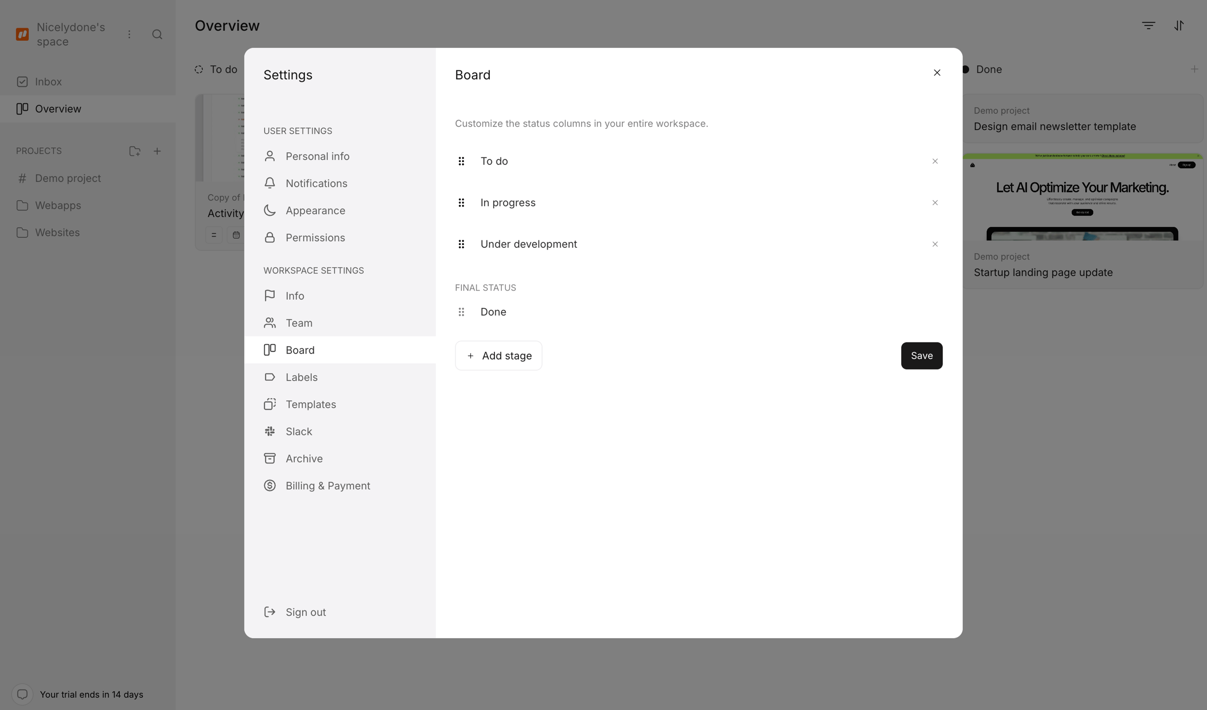 Workflow screen