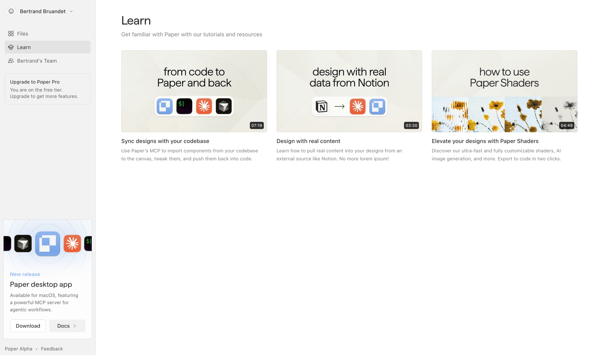Paper - Learn · Paper screen