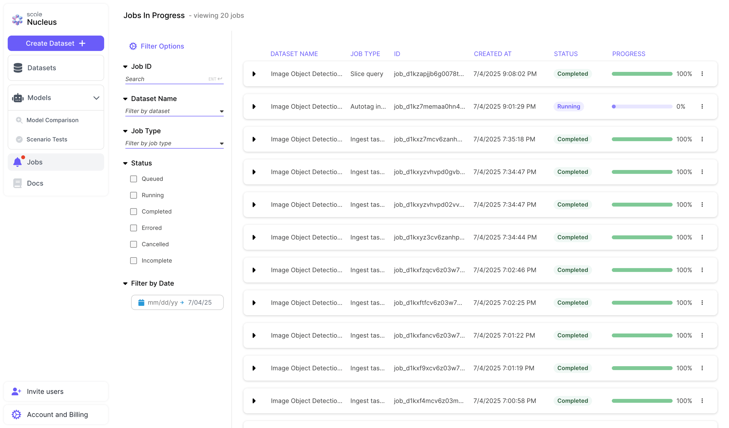 Scale - Jobs - Nucleus screen