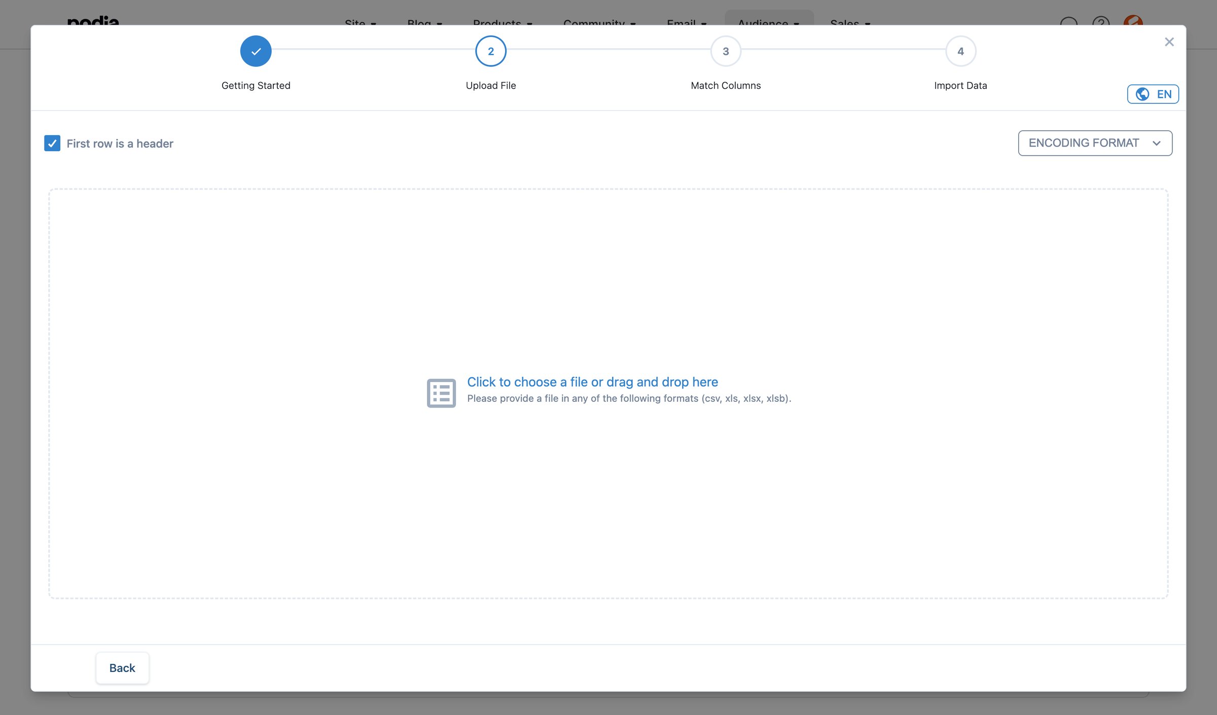 Podia - Podia New import screen