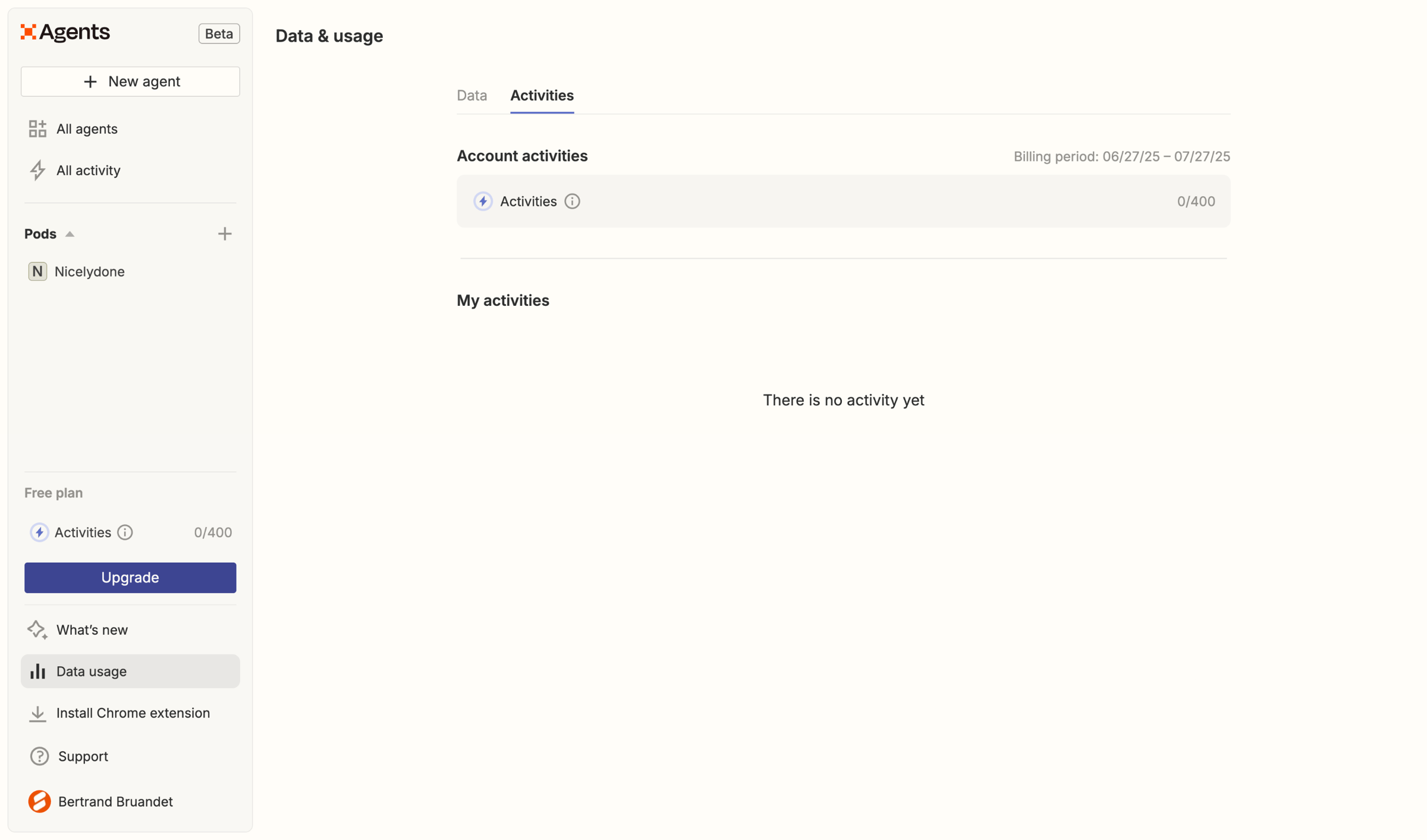 Zapier - Data & usage | Zapier Agents screen