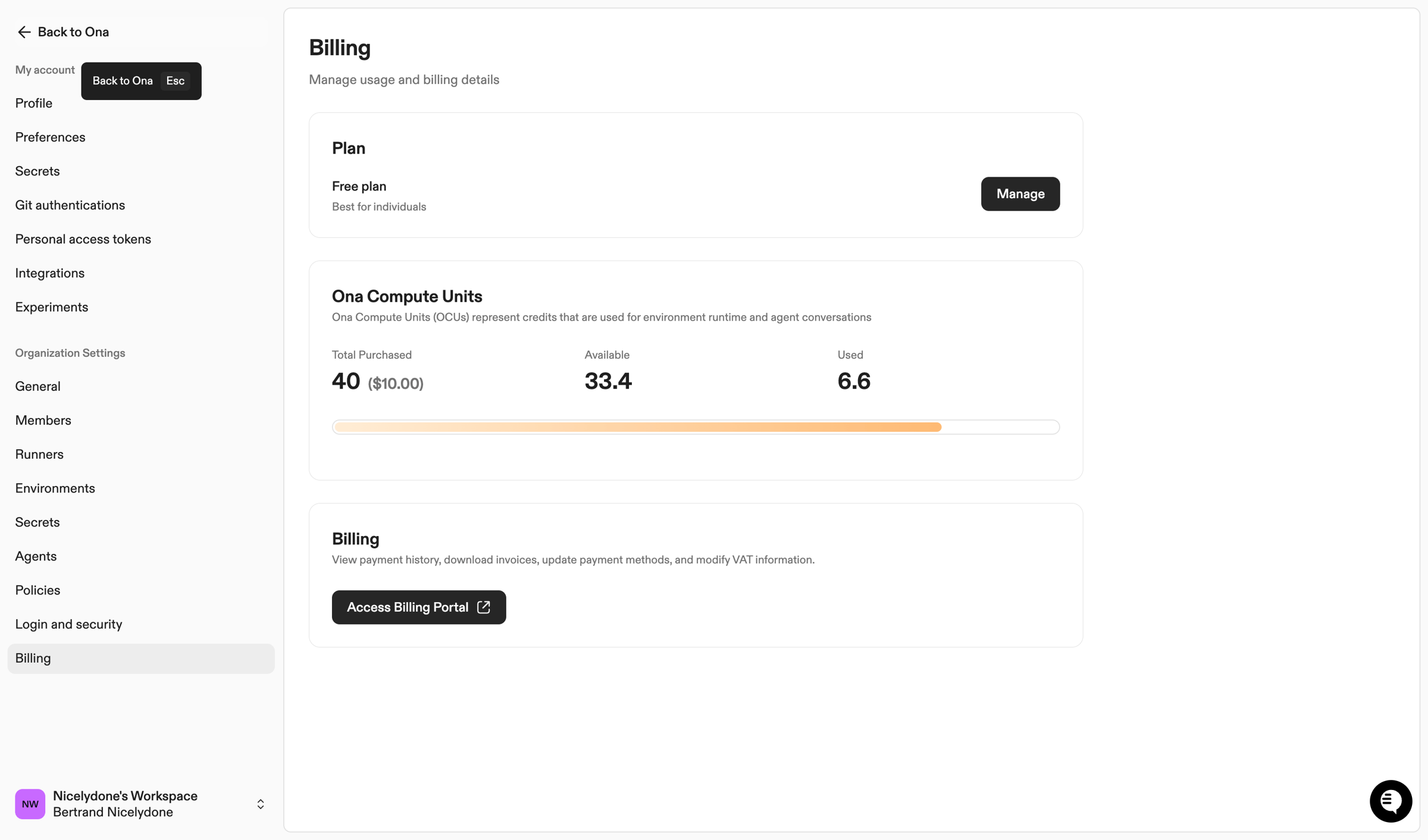 Ona - Billing | Ona screen