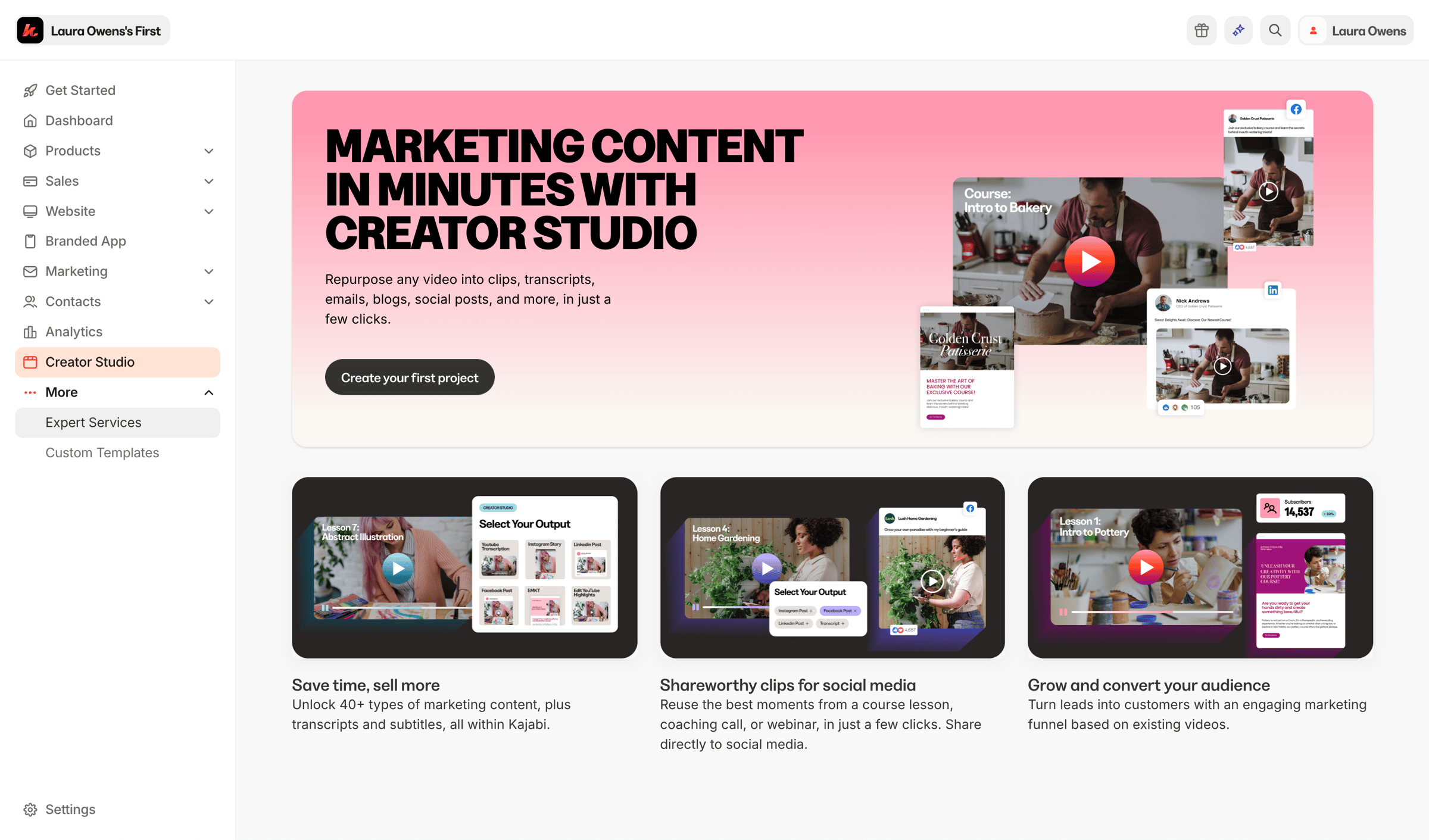 Kajabi - Creator Studio - Kajabi screen