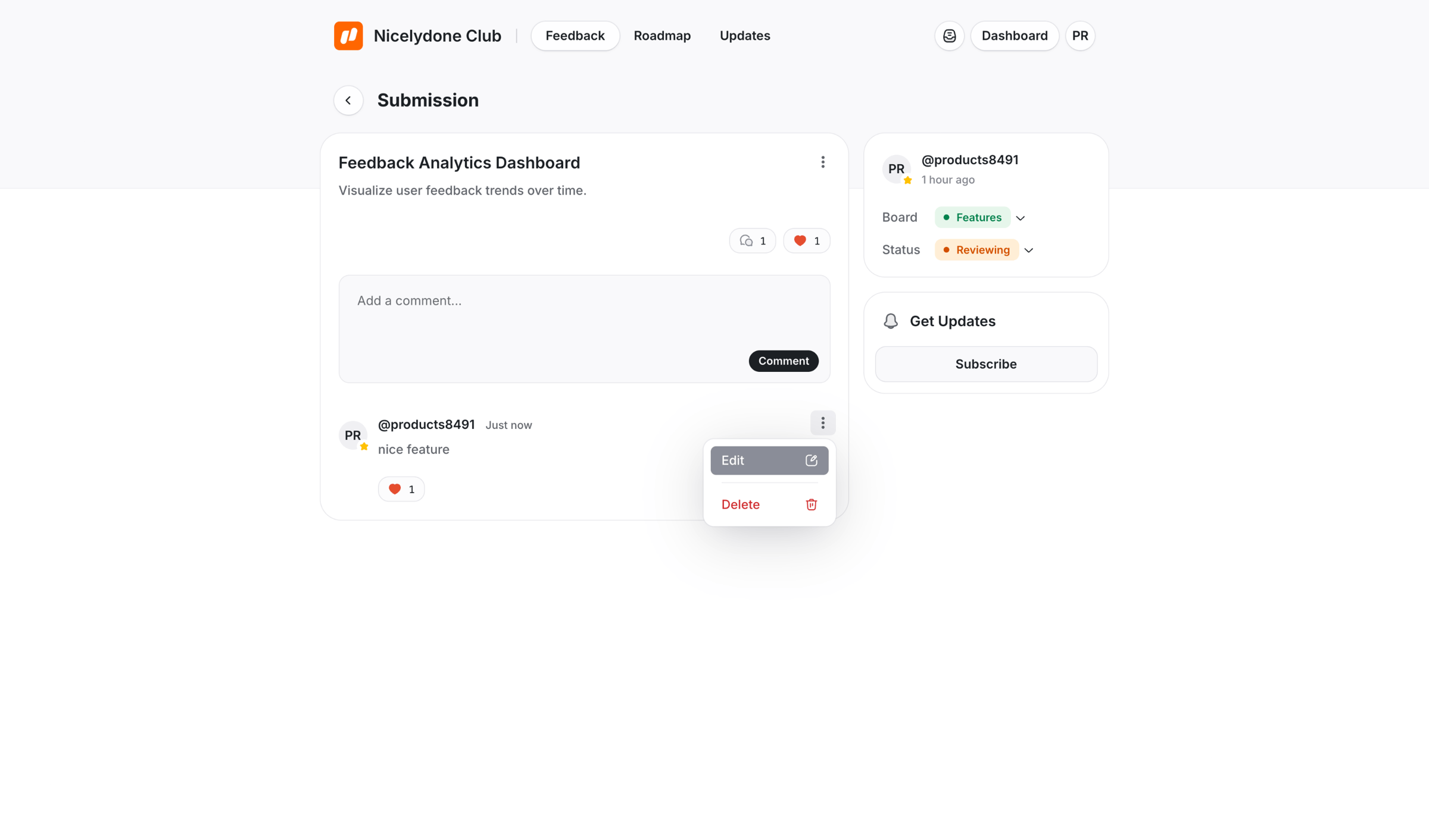 UserJot - Feedback Analytics Dashboard | Nicelydone Club screen