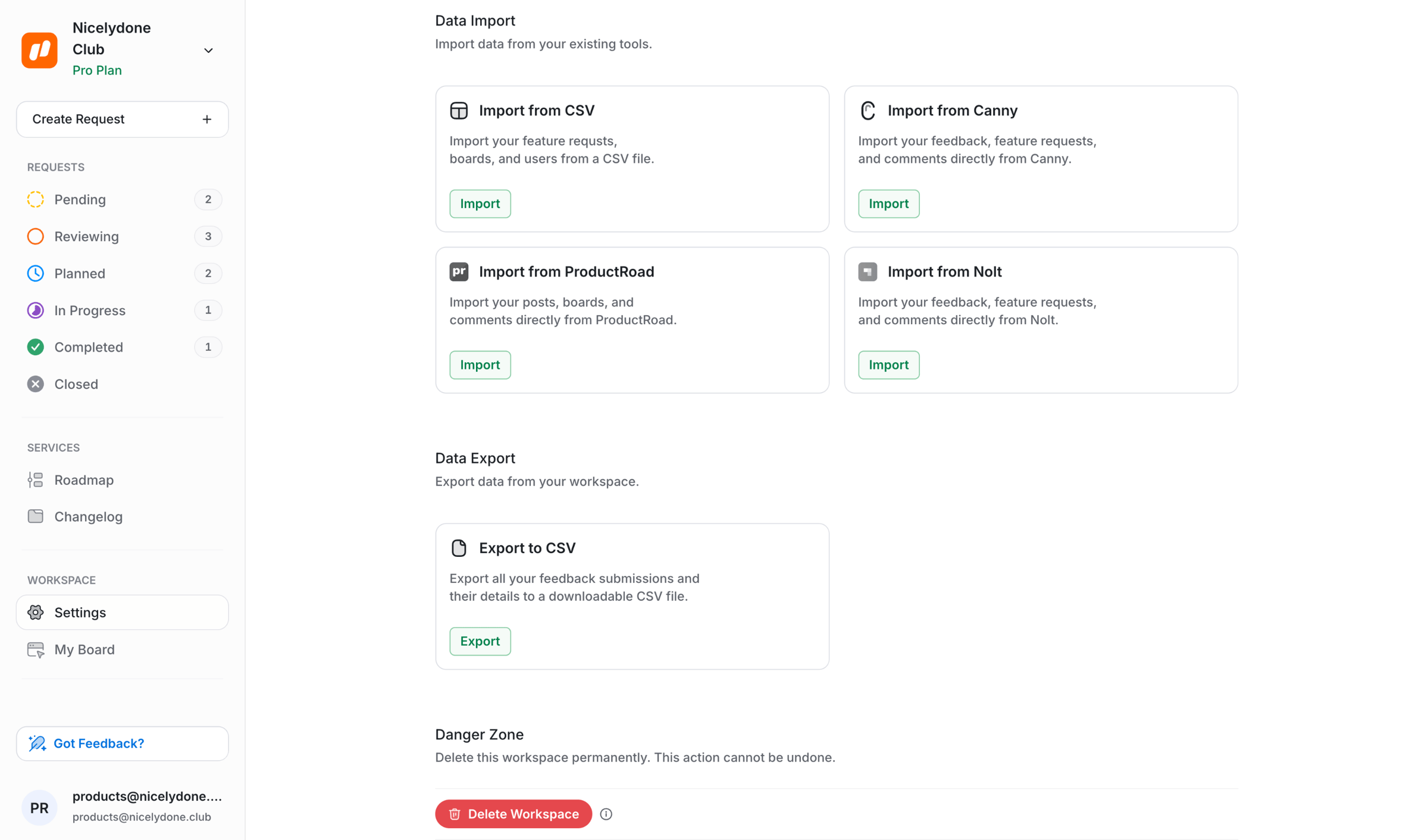 UserJot - Data Settings | UserJot screen