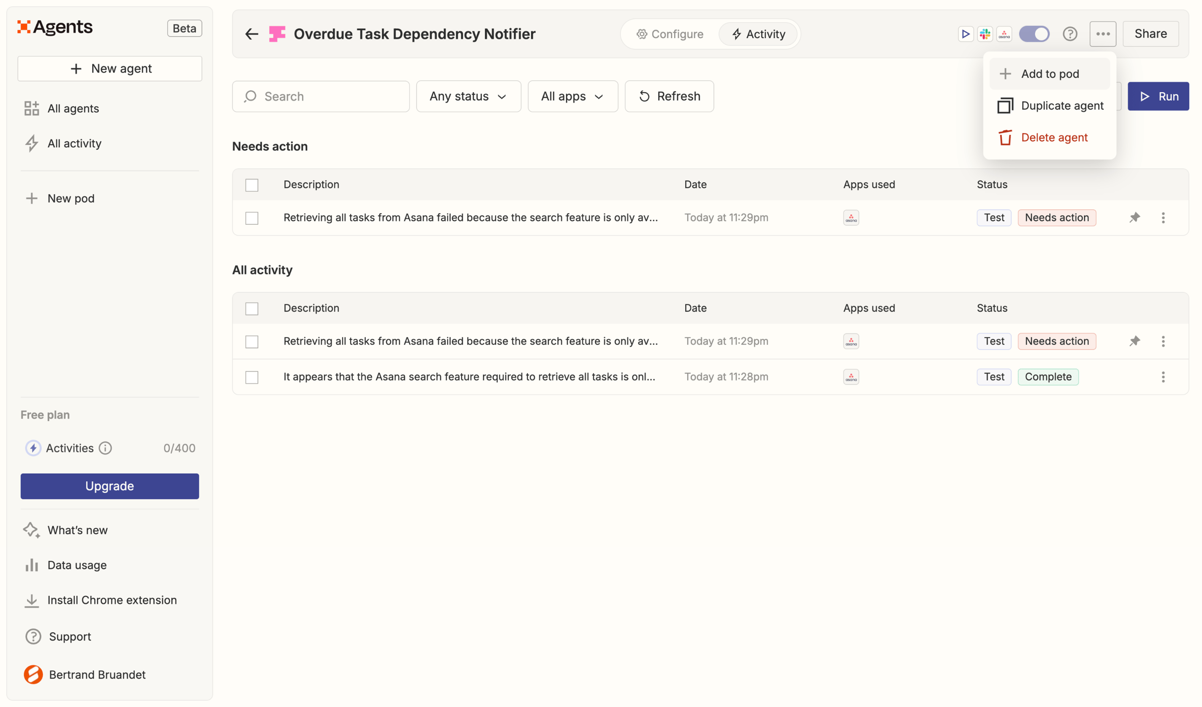 Zapier - Zapier Agents screen